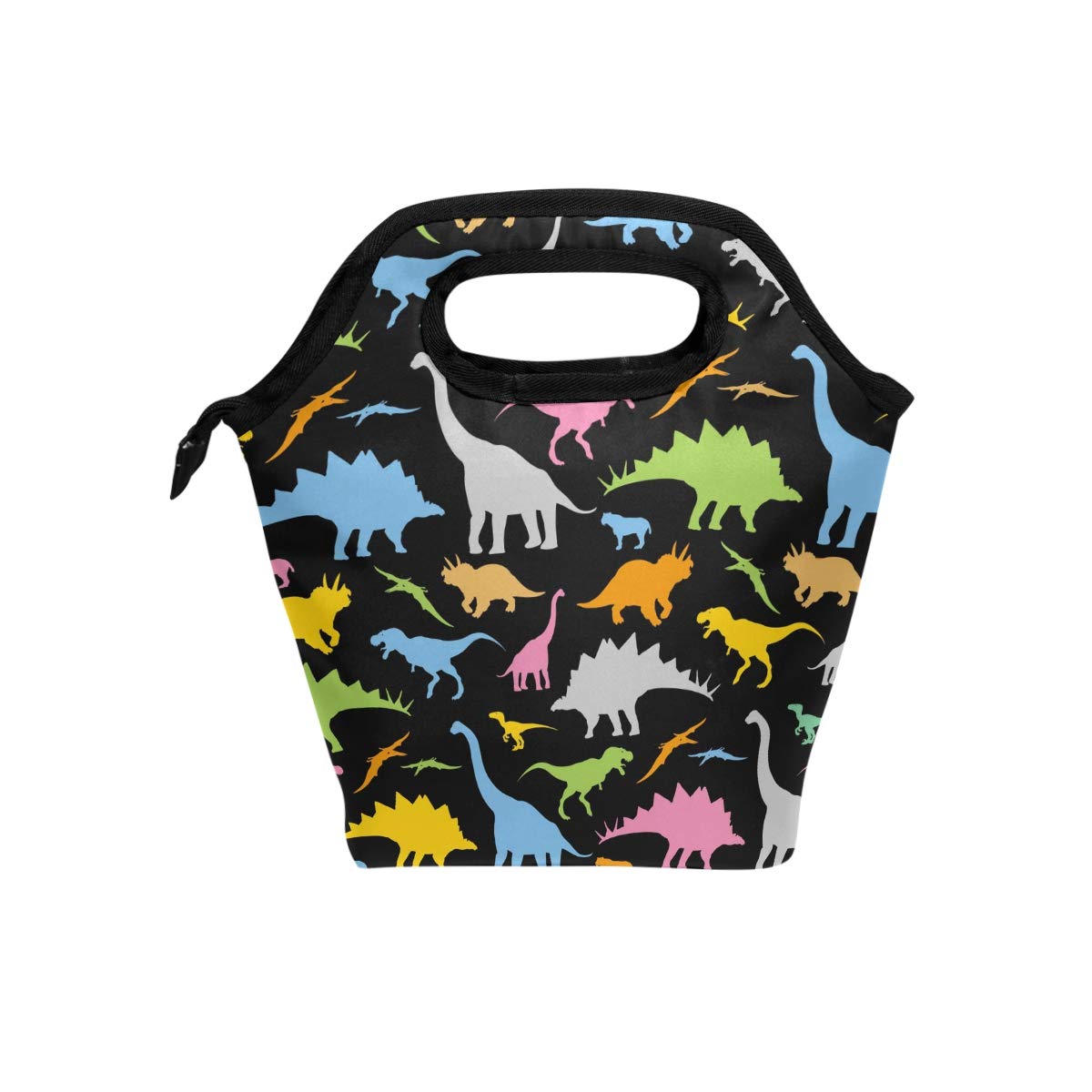 ZZKKO Insulated Dinosaur Lunch Bag - Colorful Reusable Meal Prep Tote with Zipper for Women & Men - Perfect for School, Office, Picnics & Outdoor Activities