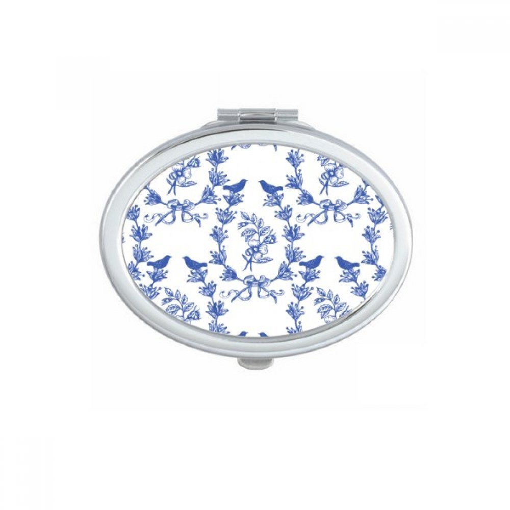 DIYthinker Blue White Leaf Design Oval Compact Makeup Mirror - Portable Pocket Hand Mirror for Women, Cute Small Travel Mirror, Perfect Gift for Makeup Lovers & Everyday Use