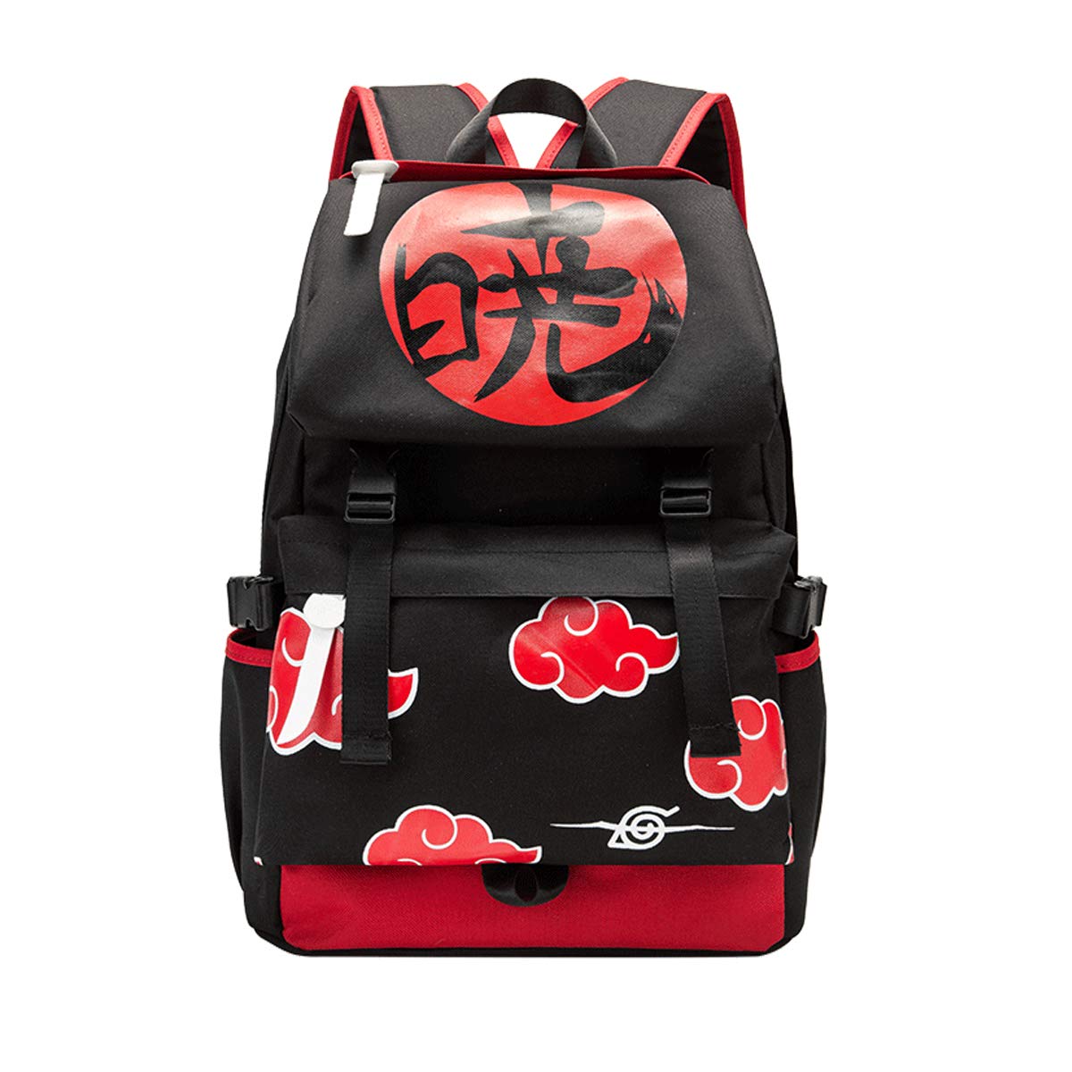 Vanlison Large Canvas Backpack - Anime Themed Shoulder Bag Rucksack in Black & Red - Perfect for School, Travel, and Cosplay Events