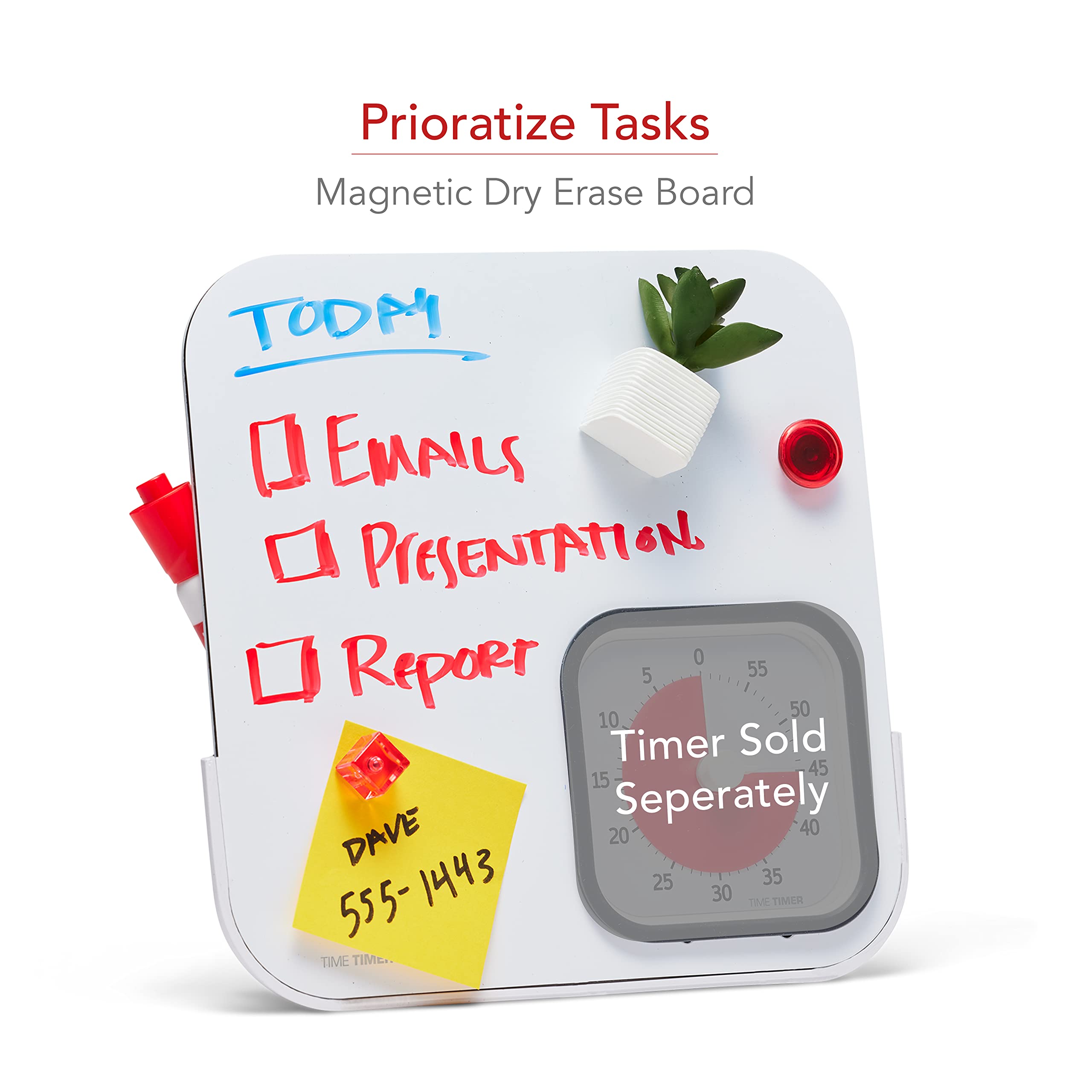 TIME TIMER Dry Erase Board - Small Magnetic Whiteboard for MOD Visual Timer | To-Do Lists, Chores & Reminders | Classroom, Office & Home Use for Kids & Adults | Perfect for Visual Schedules & Productivity Tracking