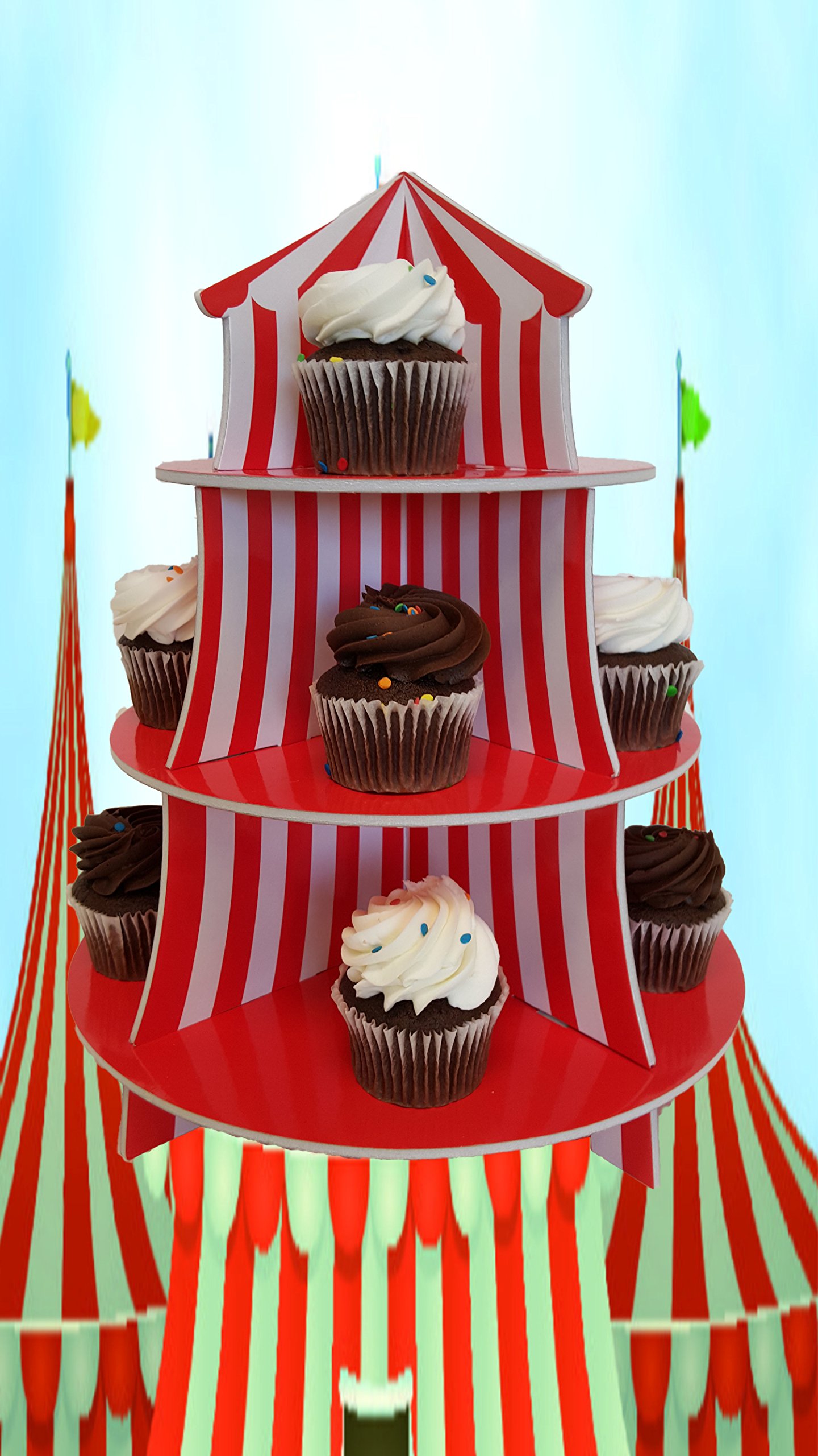 3-Tier Cupcake Stand for Parties - Carnival Themed Cupcake Serving Holder for Birthday, Wedding & Baby Shower Decorations