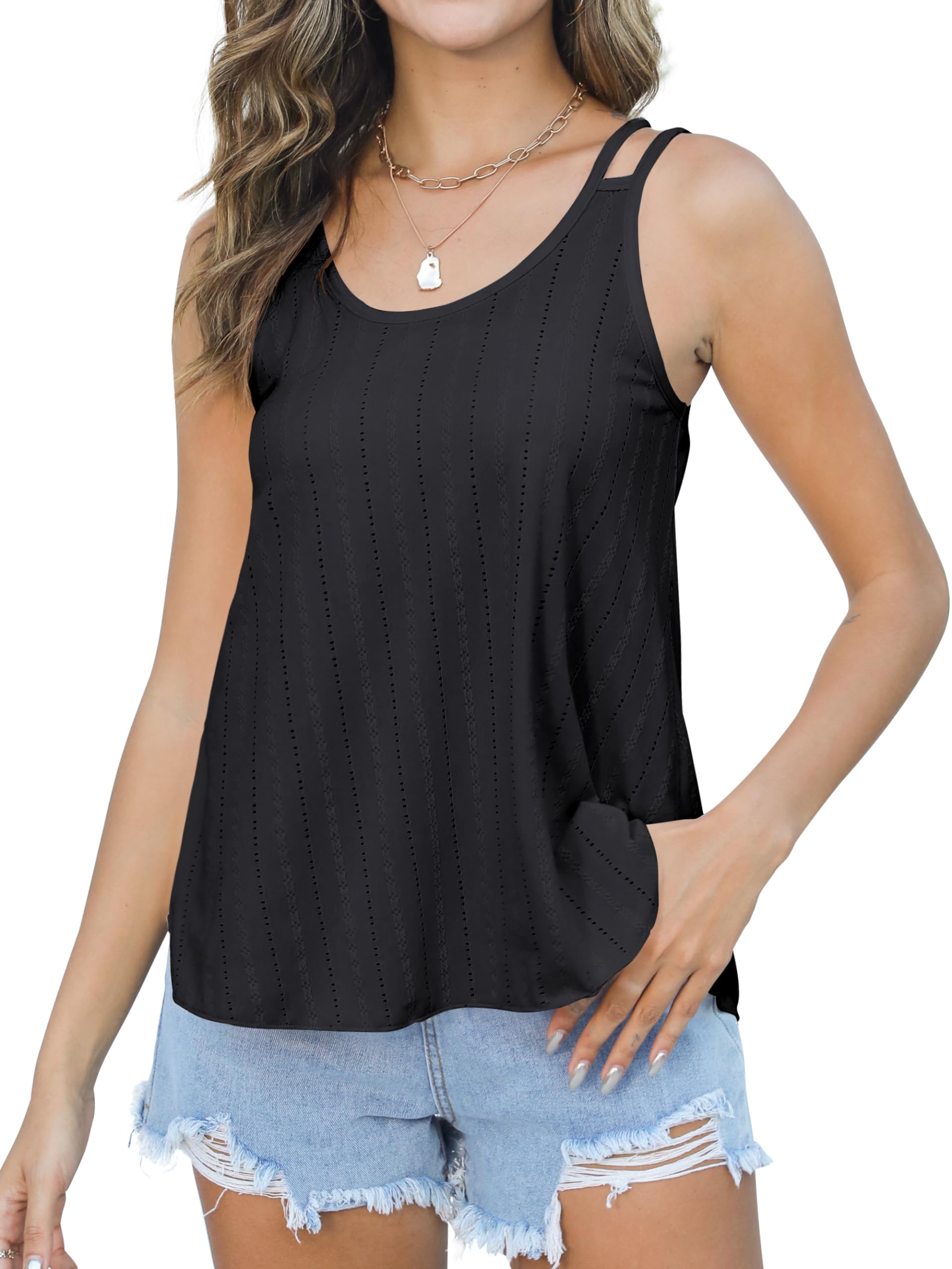 Women's Eyelet Spaghetti Strap Tank Tops - Sexy Loose Fit Summer Cami Tops for Casual Wear, Beach Outfits & Vacation Essentials