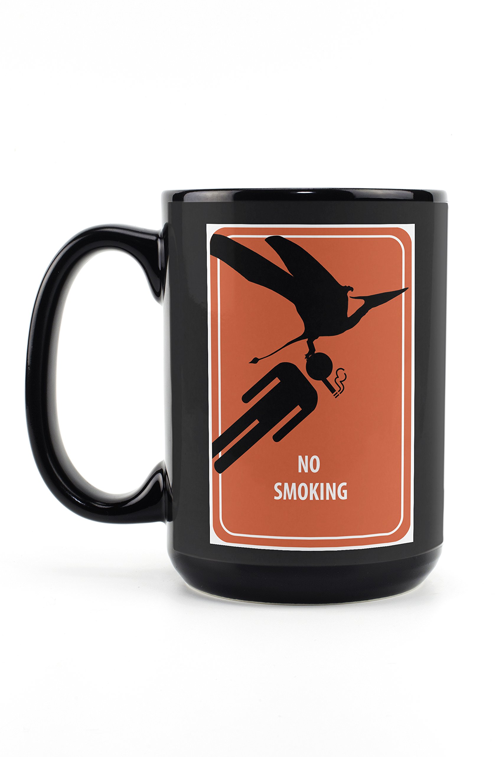 Lantern Press No Smoking Sign Dinosaur Attack Vintage Advertisement - 15oz Black Ceramic Coffee Mug & Tea Cup, Dishwasher & Microwave Safe - Perfect for Office, Home, or Gift Giving