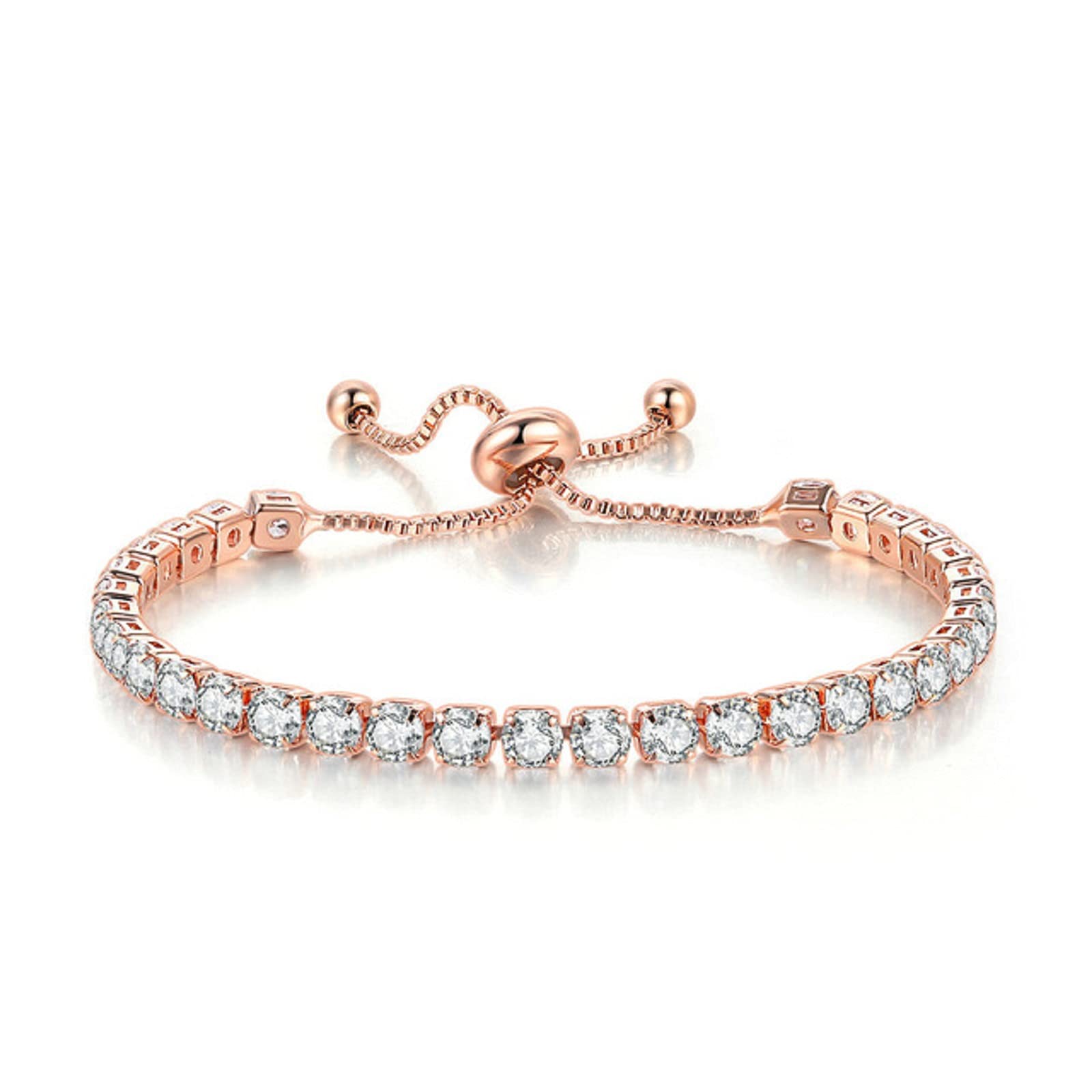 14K Gold Plated Tennis Bracelet for Women - Sparkling Cubic Zirconia Adjustable Slider Bangle, Elegant Dainty Jewelry for Everyday Wear, Gifts & Special Occasions