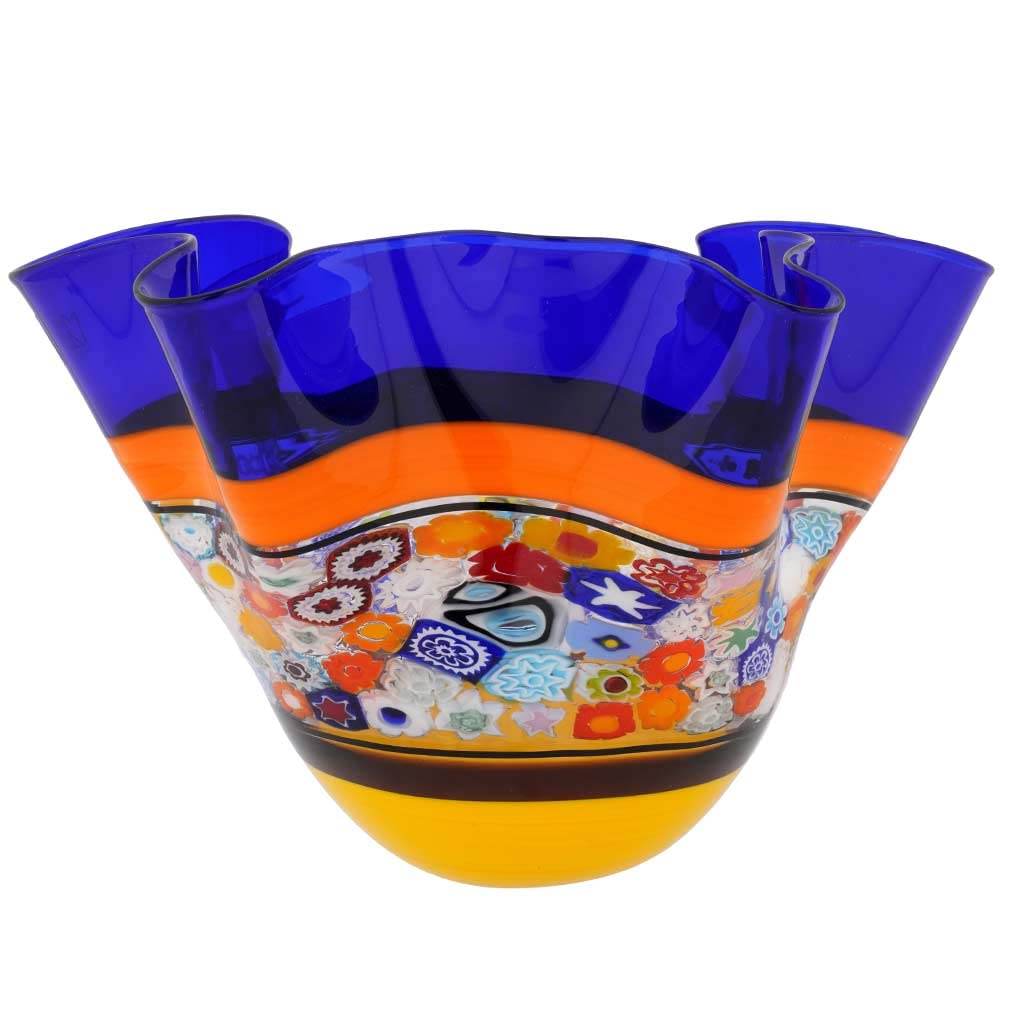 Authentic Murano Glass Primavera Millefiori Handkerchief Bowl in Cobalt Blue - Venetian Artisan Crafted Home Decor for Dining Table Centerpiece & Luxury Gift