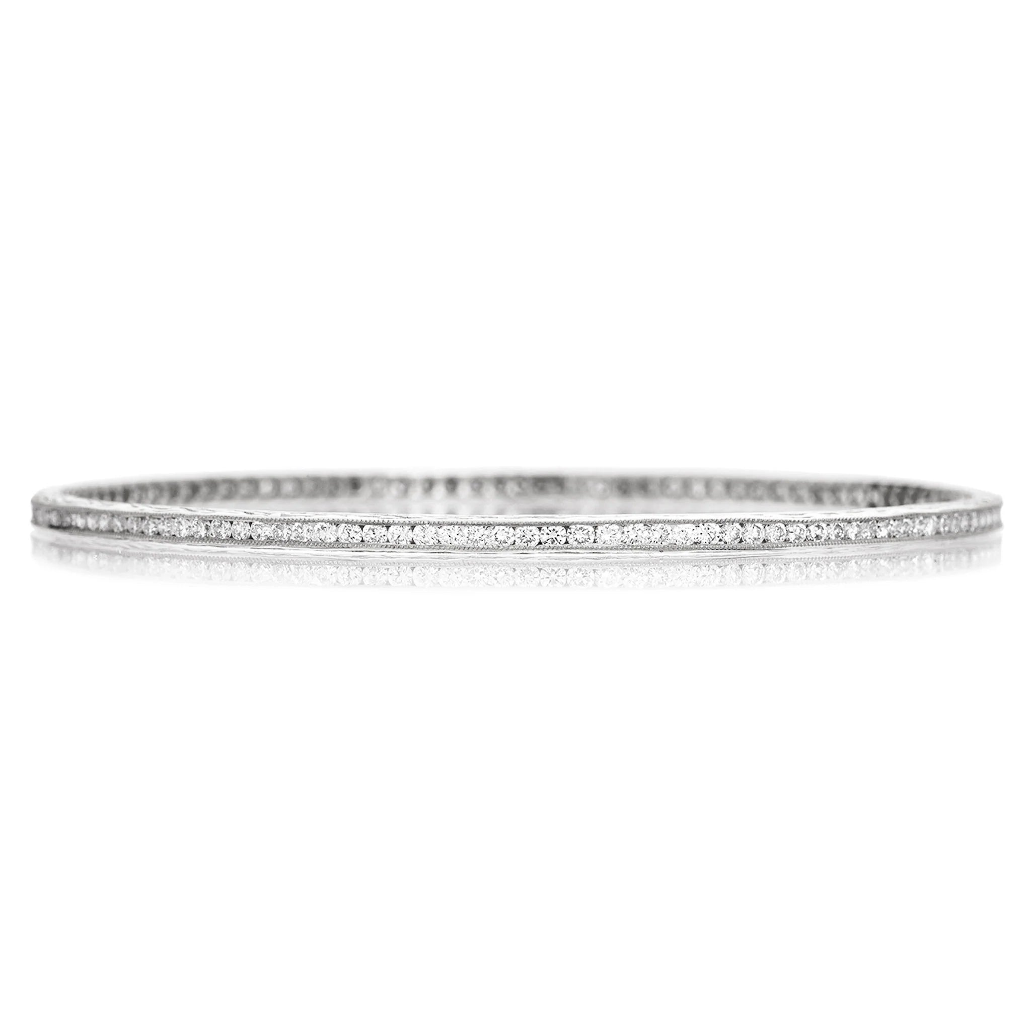 Sethi Couture Channel Set White Diamond Bangle Bracelet for Women – Elegant 14K Gold Jewelry for Weddings, Parties & Special Occasions