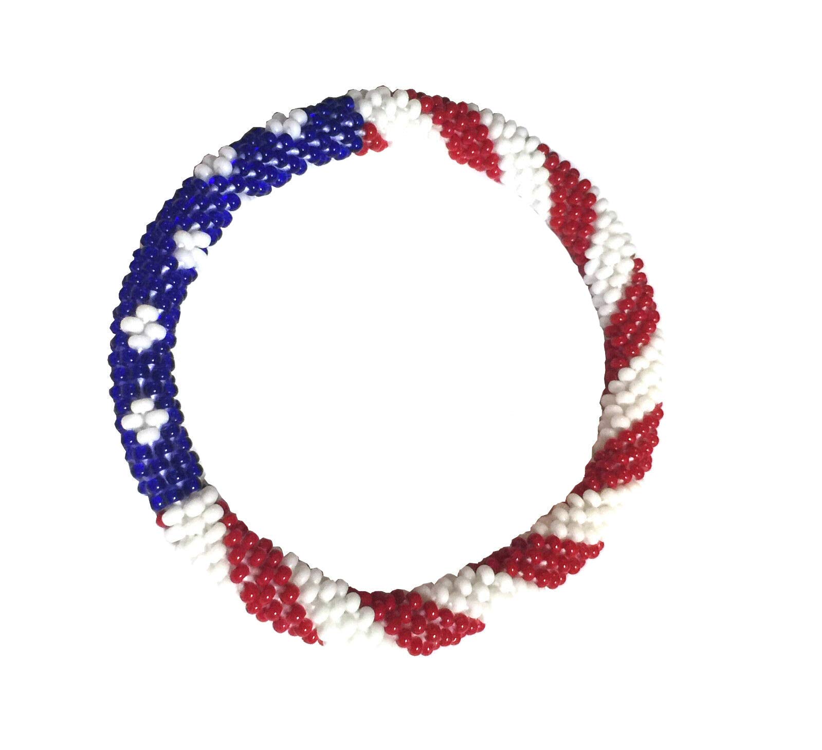 WigsPedia Crochet Glass Seed Bead Nepal Boho Bracelet - Patriotic USA Flag Design | Perfect for Festival, Beach, and Boho Chic Outfits