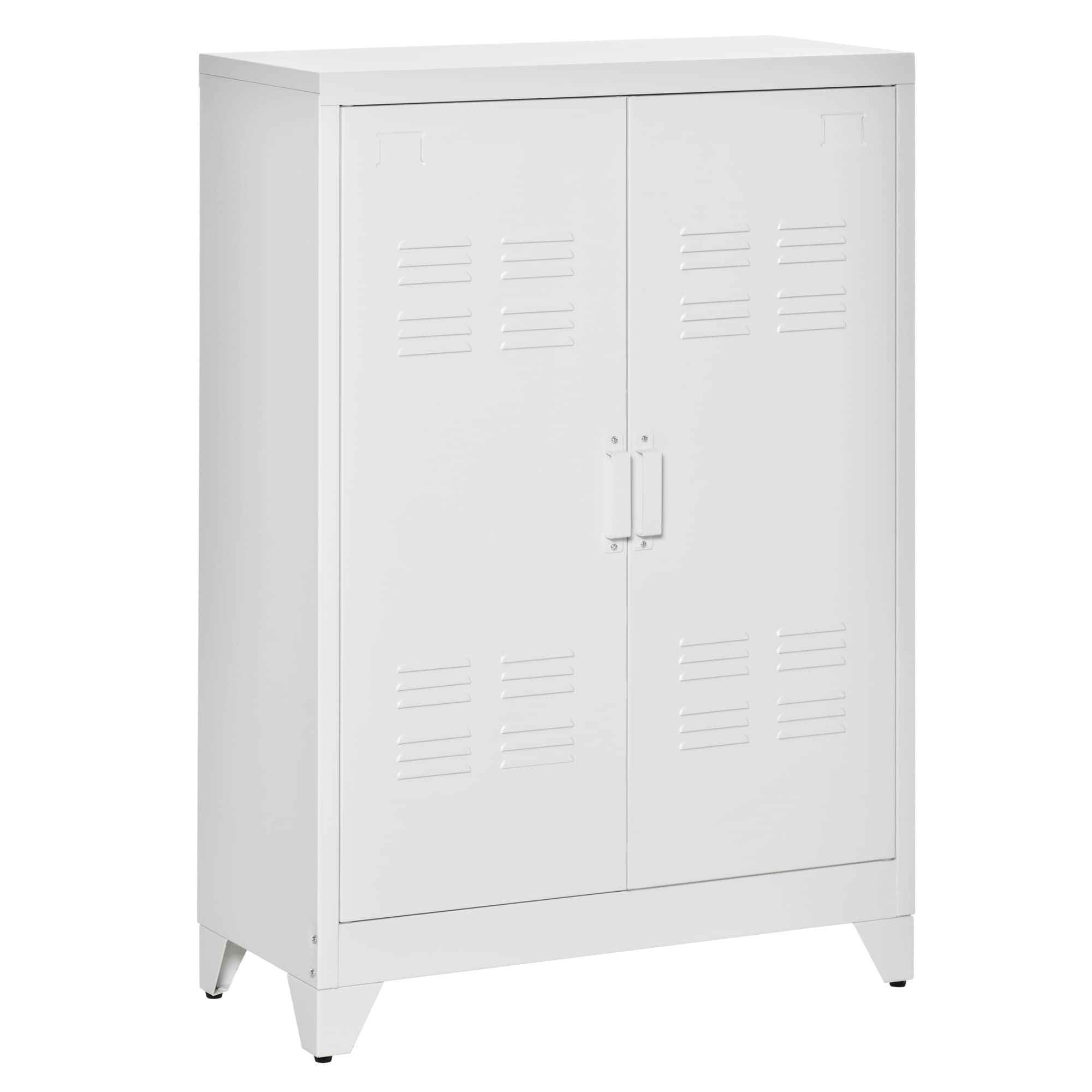 HOMCOM Industrial Storage Cabinet - Heavy Duty Steel Garage Cabinet with Double Doors & Adjustable Shelves, White - Perfect for Workshop, Garage, and Home Organization
