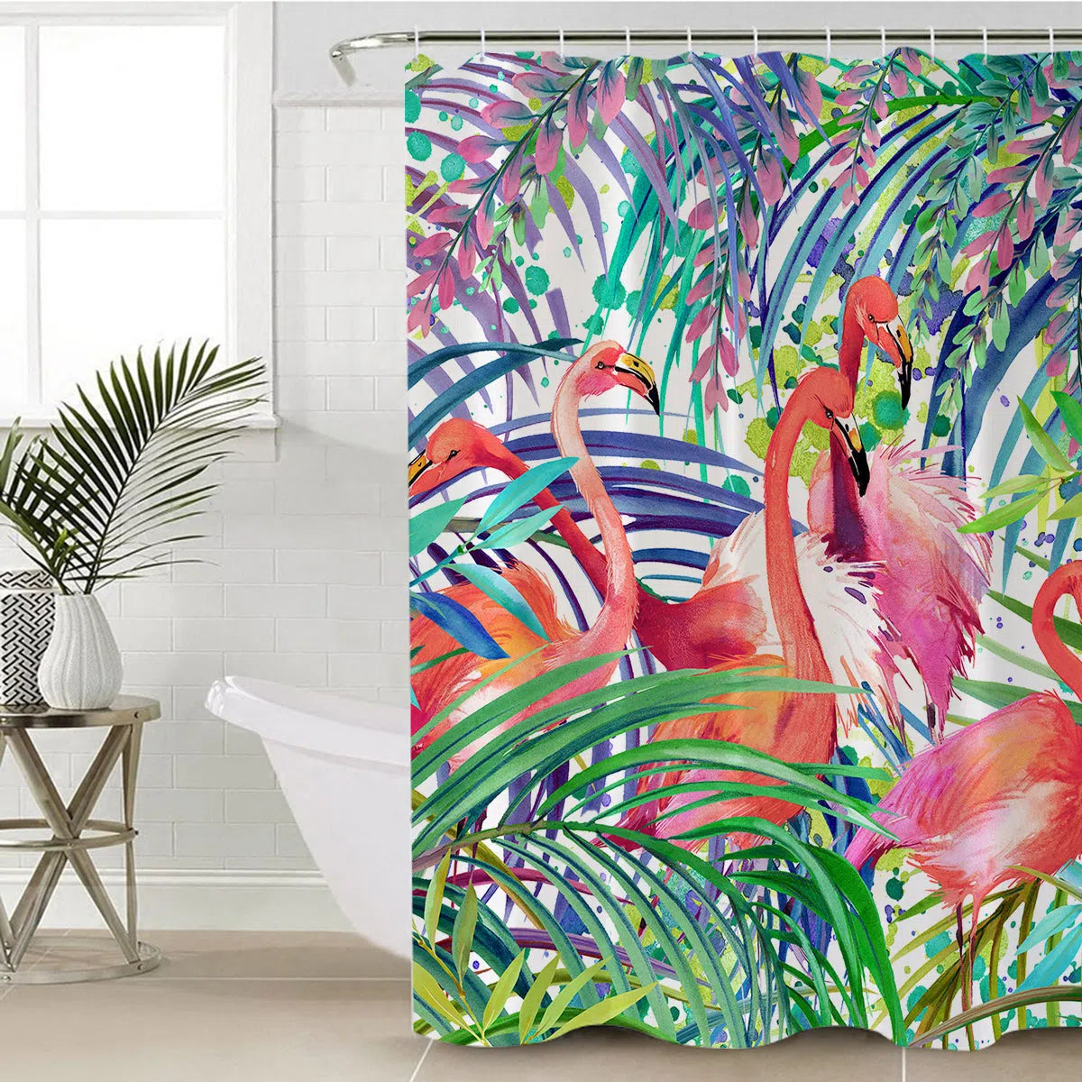 Flamingo Passion Shower Curtain - Tropical Pink Flamingo Bathroom Decor for Beach & Boho Style Homes - Perfect for Bathrooms, Dorms, and Vacation Rentals