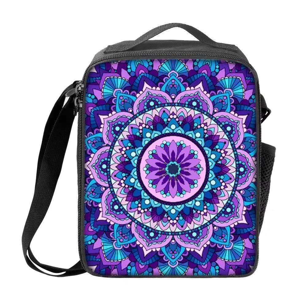 GIFTPUZZ Insulated Lunch Bag for Kids - Purple Mandala Lotus Design | Leakproof School Lunch Box, Picnic & Camping Food Container | BPA-Free Portable Lunch Pouch for Boys & Girls | Perfect for School, Travel & Outdoor Activities