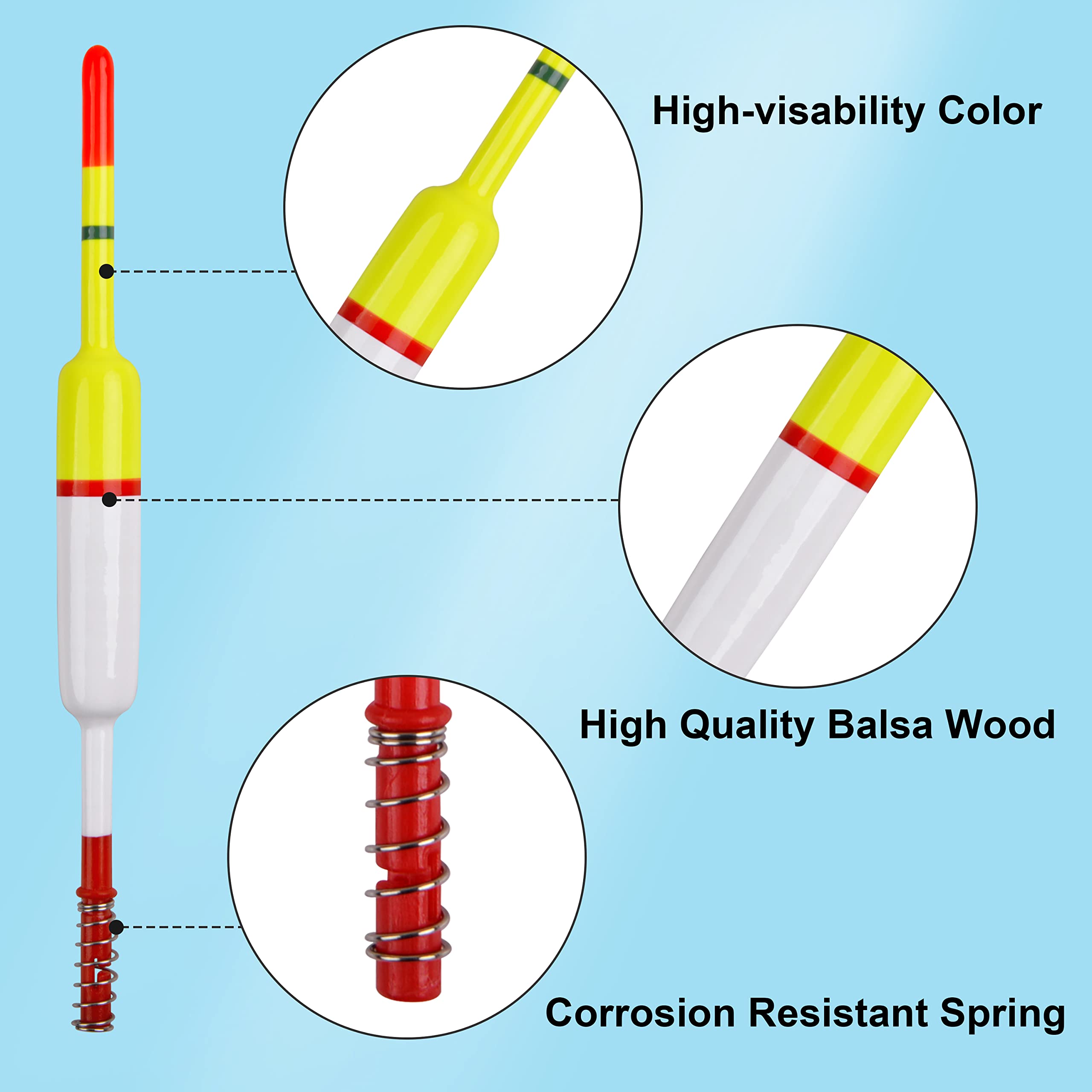 OROOTL Wood Slip Bobbers for Fishing - 10 Pack Balsa Floats & Spring Slip Bobbers - Crappie, Catfish, Panfish, Walleye Fishing Tackle Accessories - Perfect for Freshwater & Ice Fishing Scenarios
