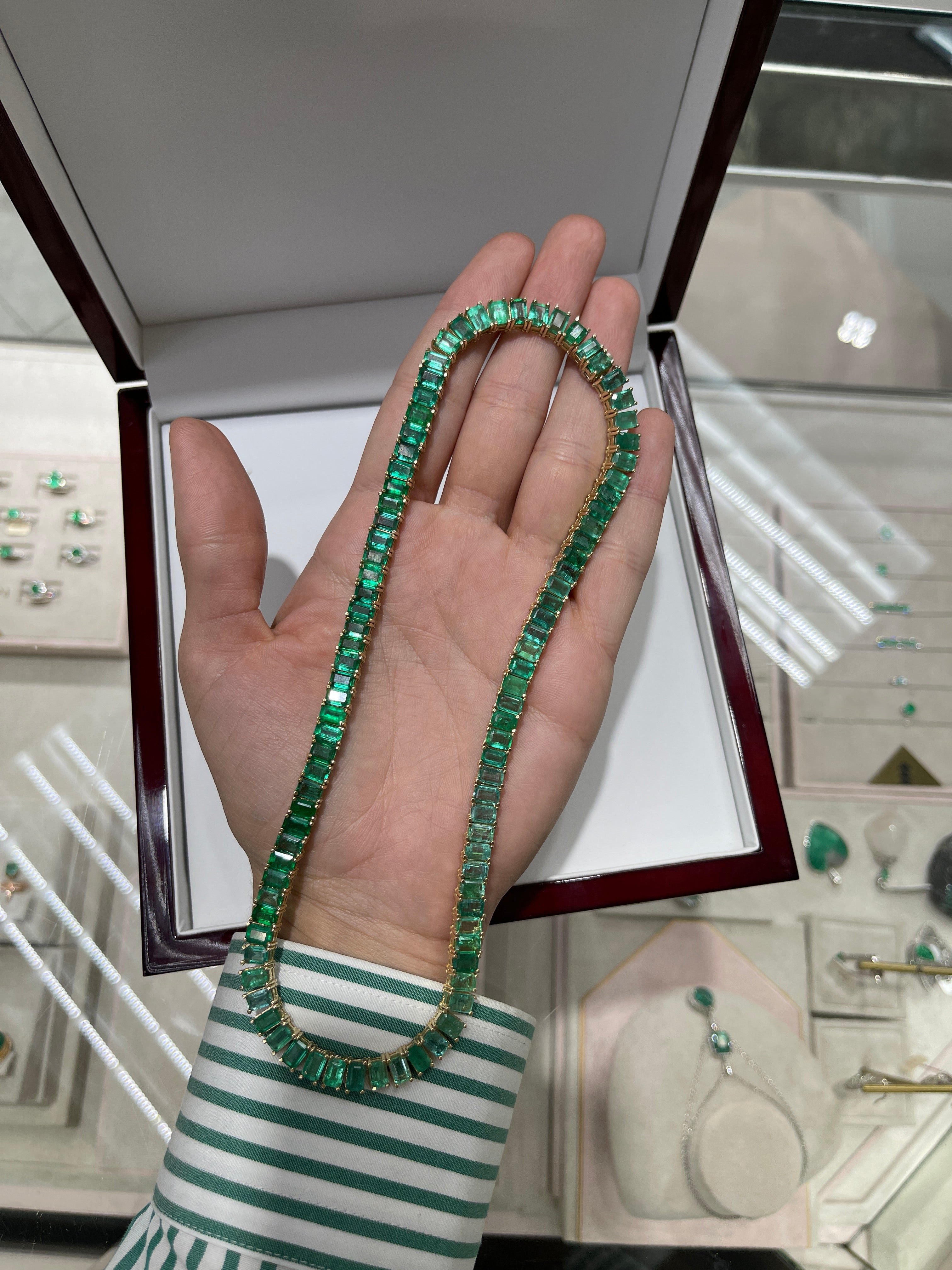 14K Gold XL 53tcw Emerald Cut Tennis Necklace - 16 Inches Elegant Jewelry for Weddings, Parties & Special Occasions