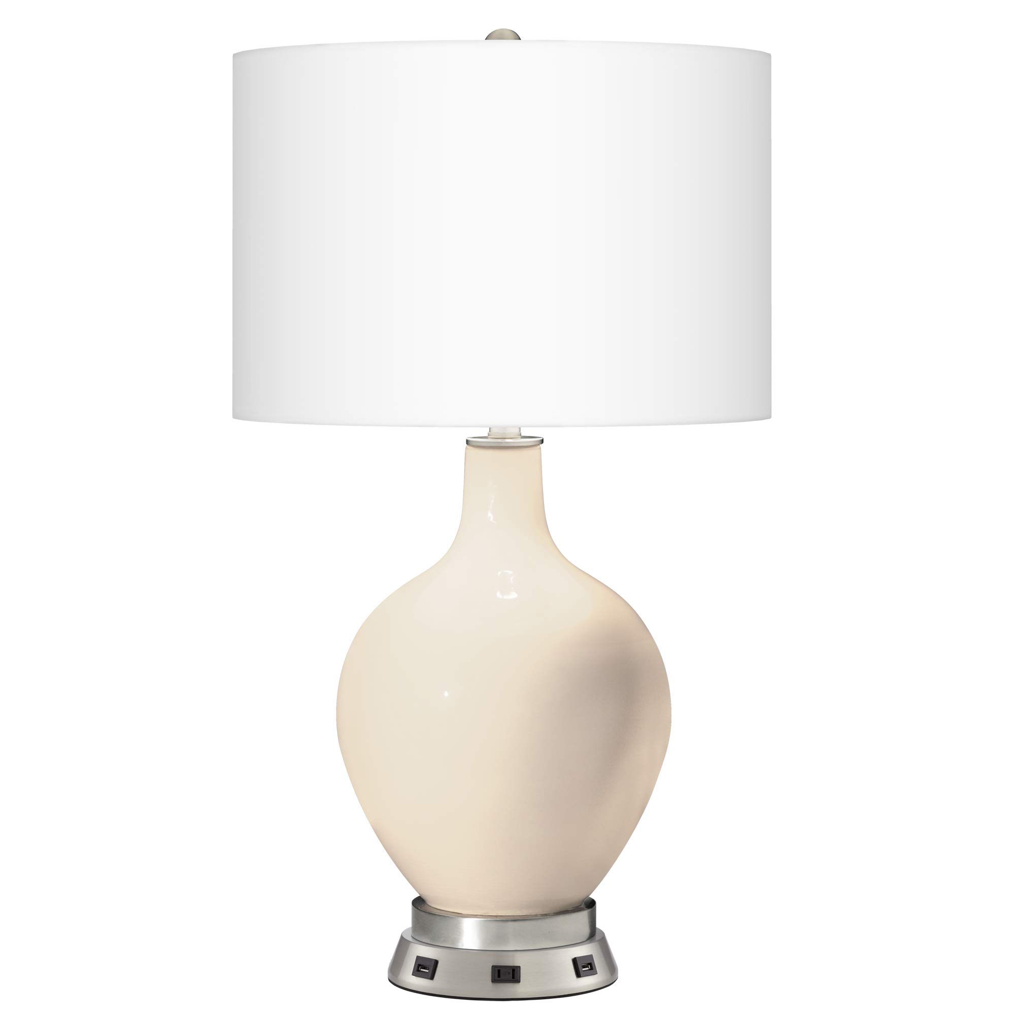 Color + Plus Steamed Milk OVO Table Lamp with USB Charging Station - Modern LED Desk Light for Home Office, Bedroom Nightstand & Dorm Room Decor