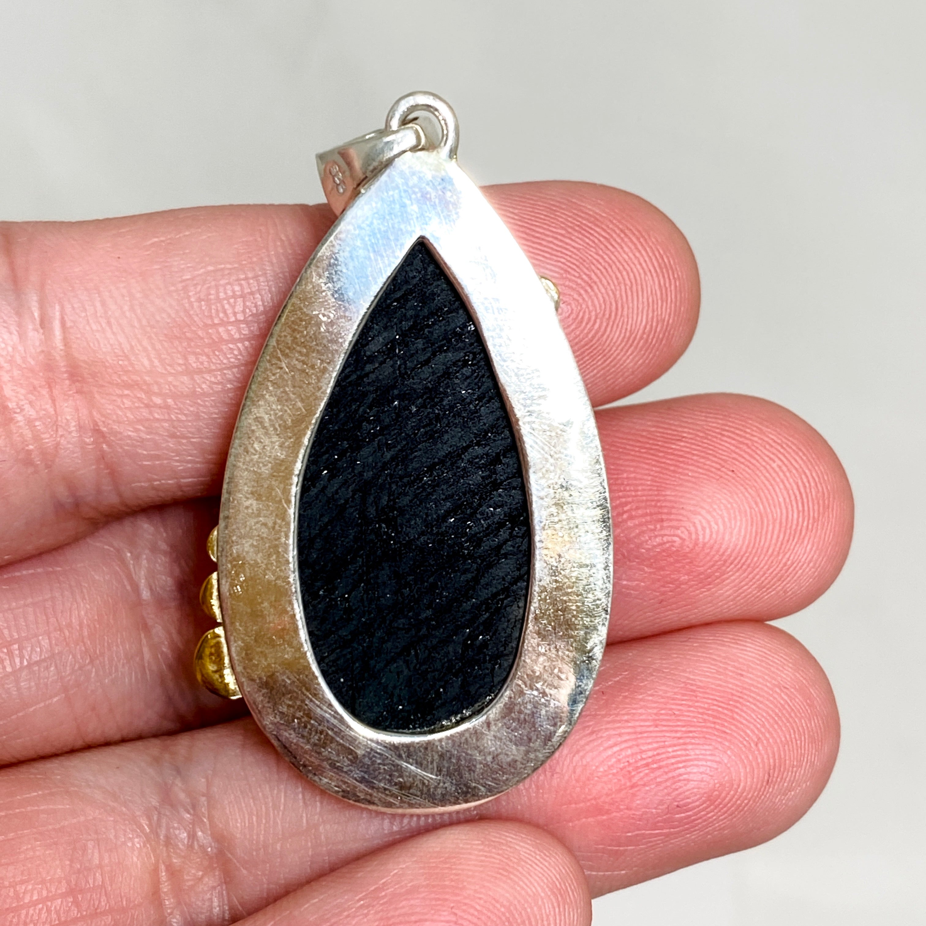 Black Tourmaline Teardrop Raw Pendant Necklace - Natural Healing Crystal Jewelry KPGJ4600 | Spiritual Protection & Energy Cleansing