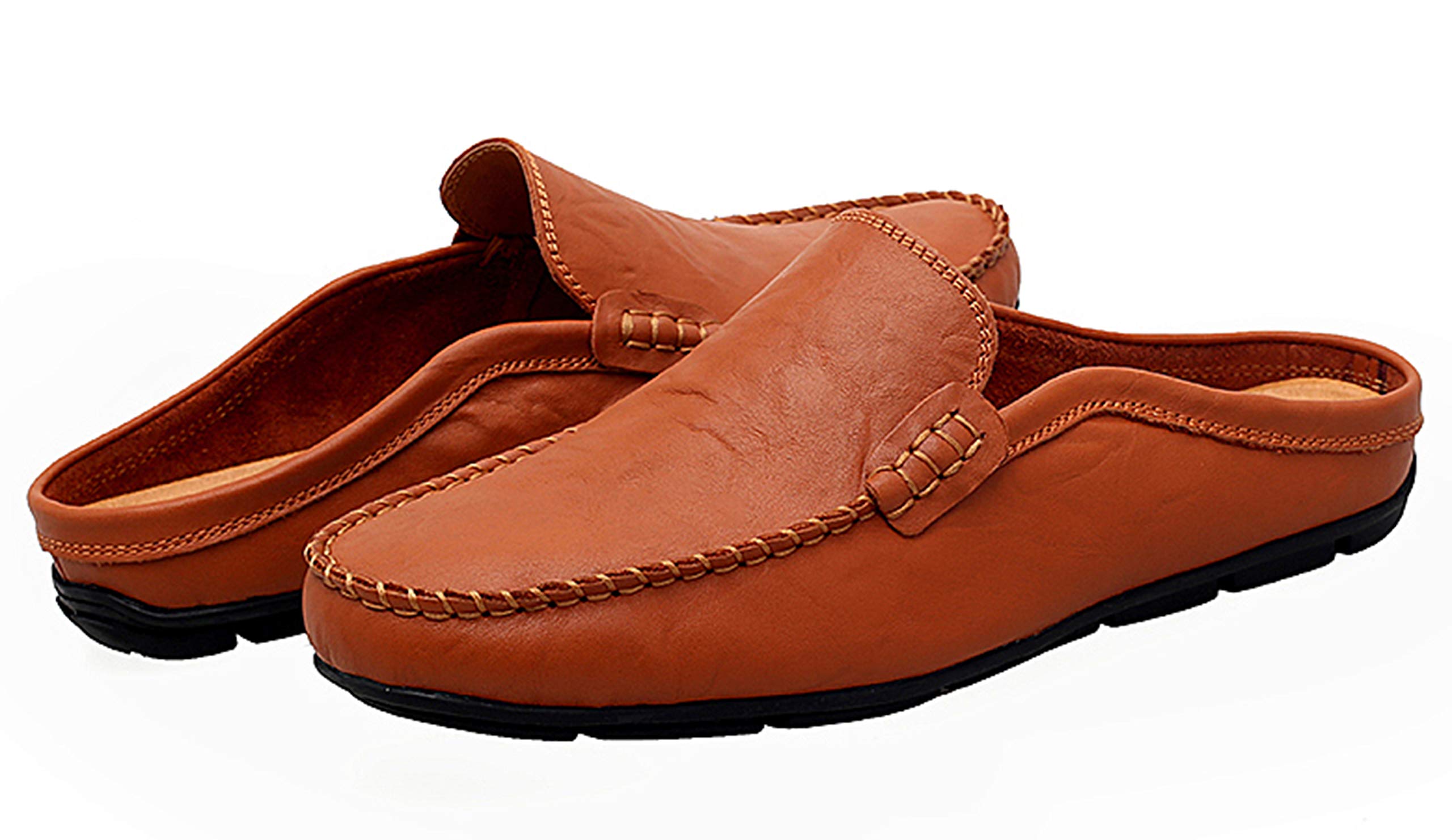 Men's Breathable Leather Mule Clogs - Slip-On Casual Loafers with Punching Design | Comfortable House Slippers for Indoor/Outdoor Wear, Perfect for Home, Garden & Relaxation