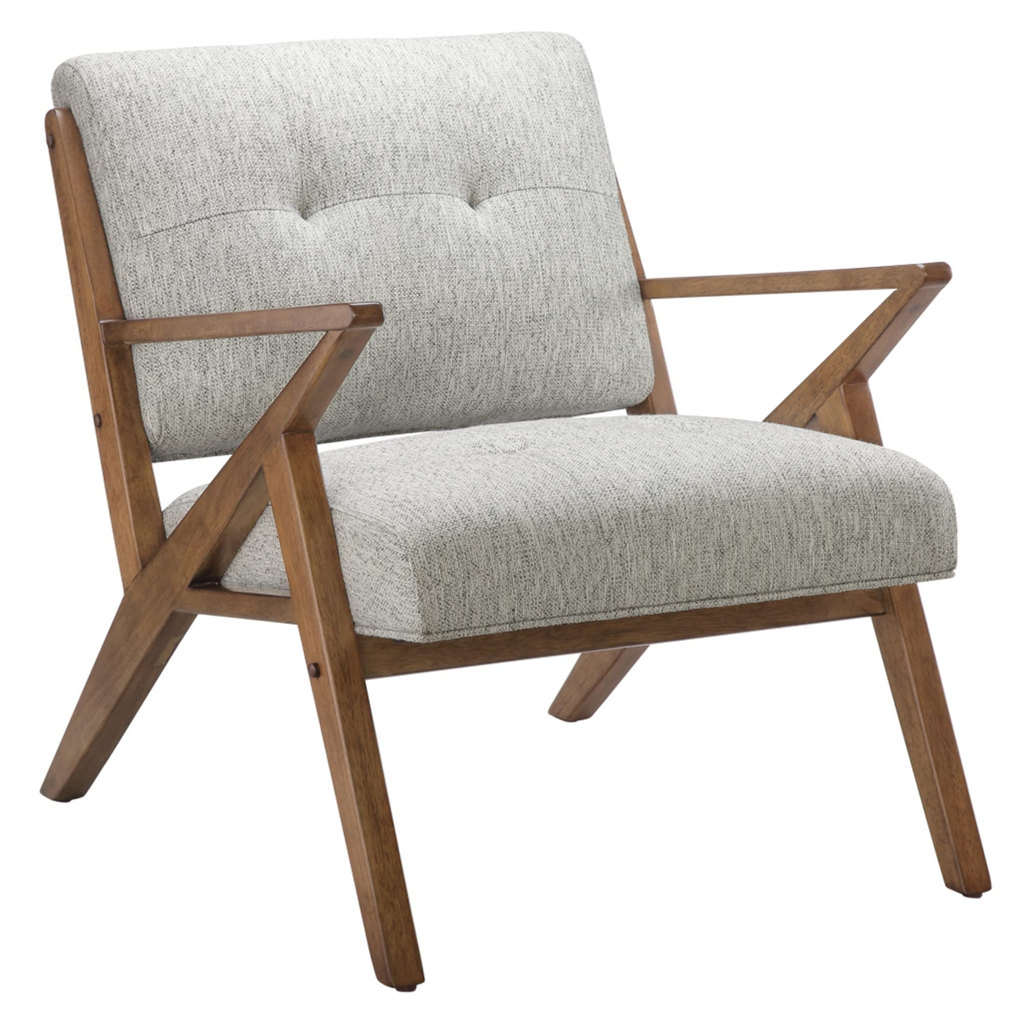 INK+IVY Mid-Century Modern Accent Chair for Living Room - Solid Wood Frame with Armrests, Upholstered Piped Seat & Button Tufted Back in Pecan Finish & Light Grey - Perfect for Lounge, Reading Nook or Office Decor