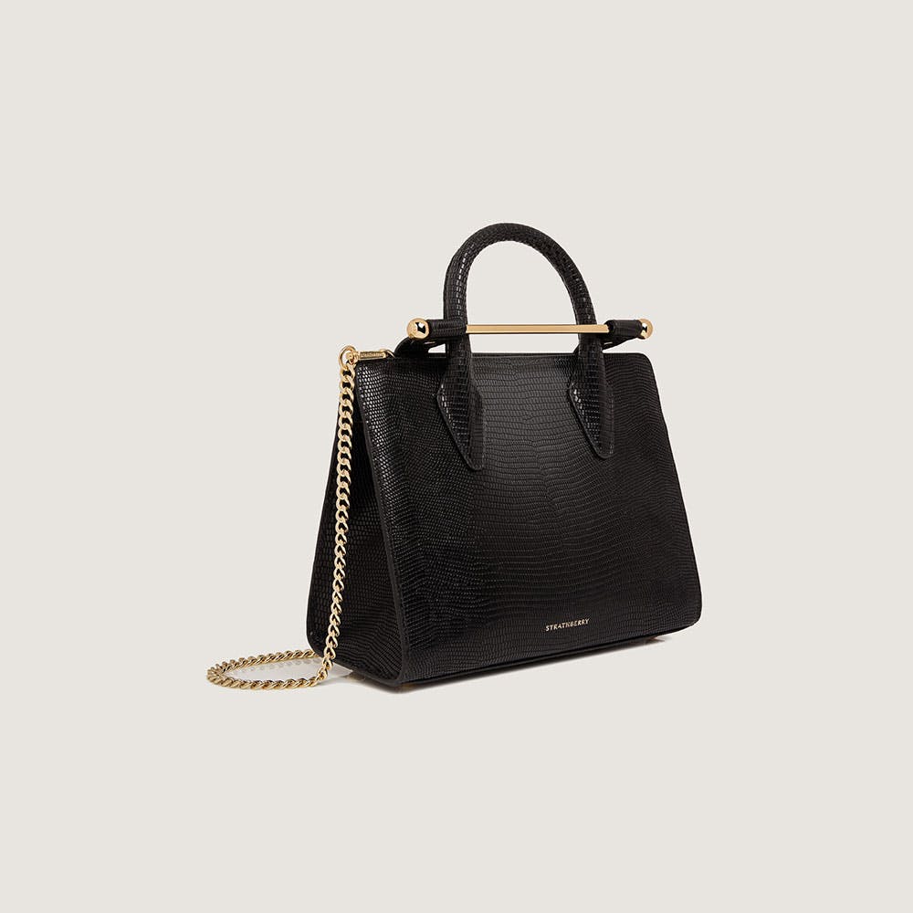 Mini Tote Bag - Lizard Embossed Leather Handbag in Black | Stylish Women's Shoulder Bag for Work, Travel & Everyday Use