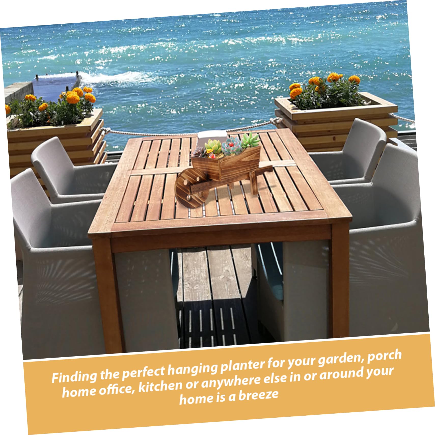 Mini Wooden Wheelbarrow Planter - Decorative Flower Pot Barrel for Indoor Succulents, Plants & Home Decor | Perfect for Dining Table Centerpiece, Child's Room & DIY Crafts