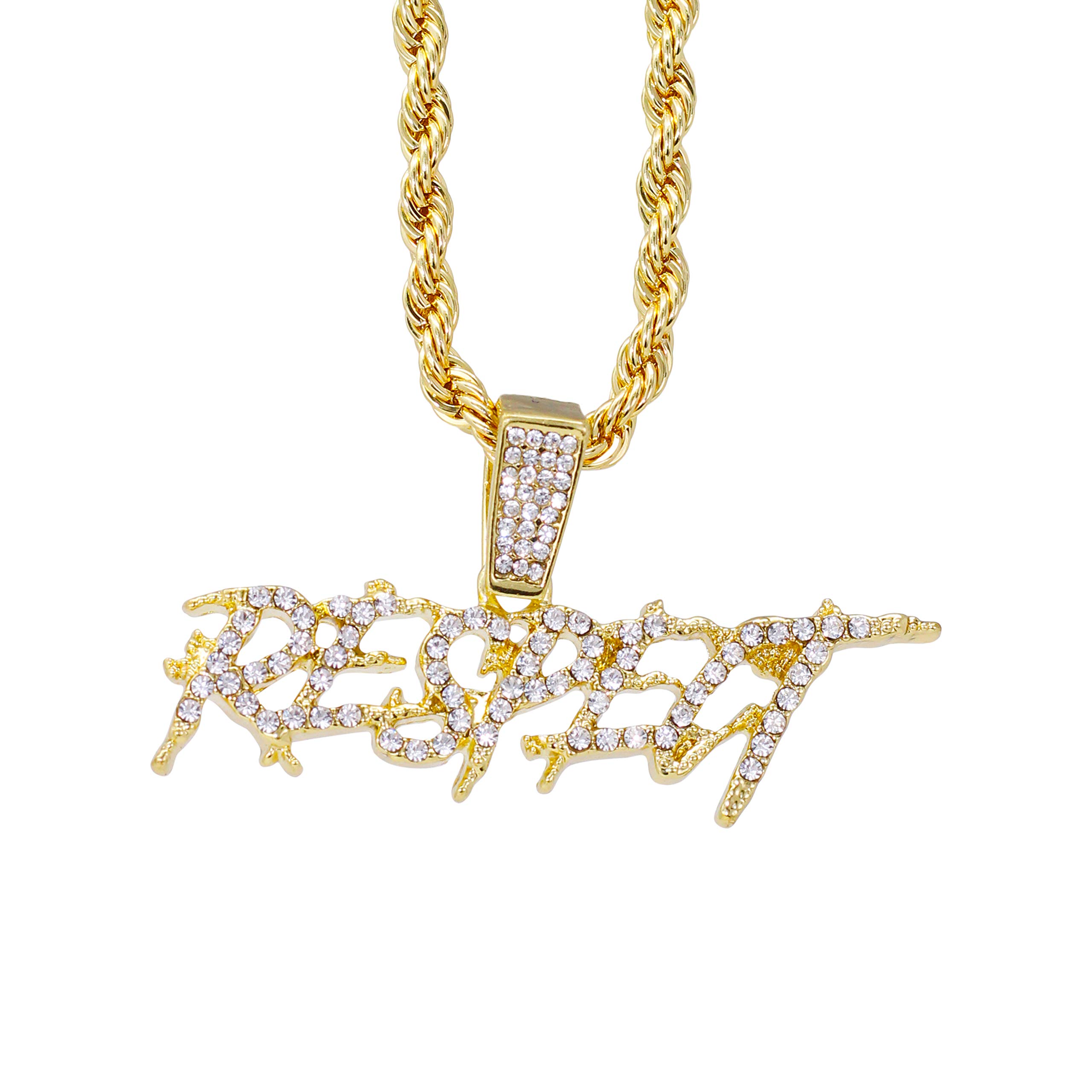 Iced Out Techno Pave Respect Pendant with CZ Crystals & 2 Rope Chains (20