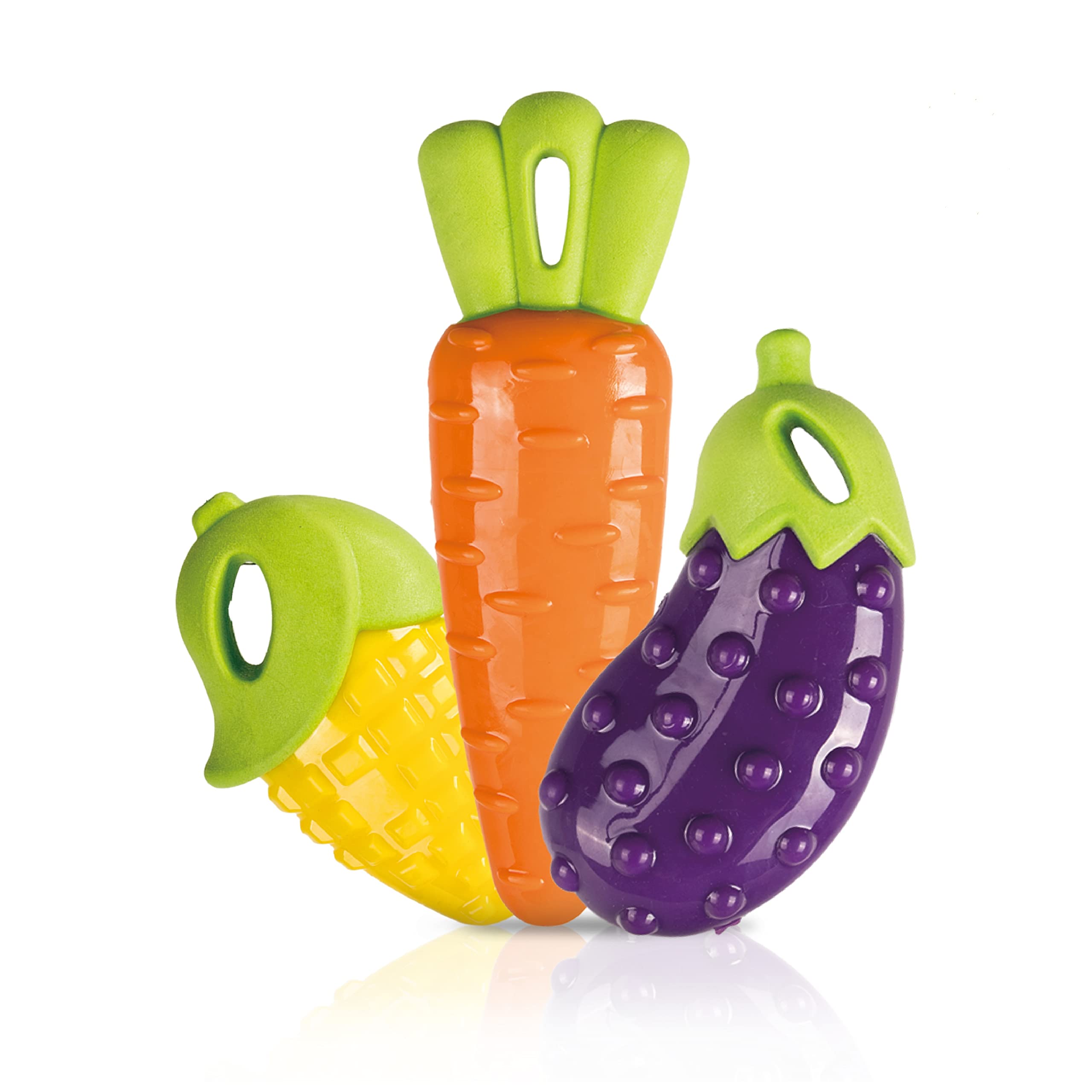 Durable Dog Chew Toys for Large & Medium Breeds - 3 Pack Squeaky Interactive Toys for Teeth Cleaning & Gum Massage - Tough Veggie Bites Puppy Chewers - Perfect for Playtime, Training & Dental Health