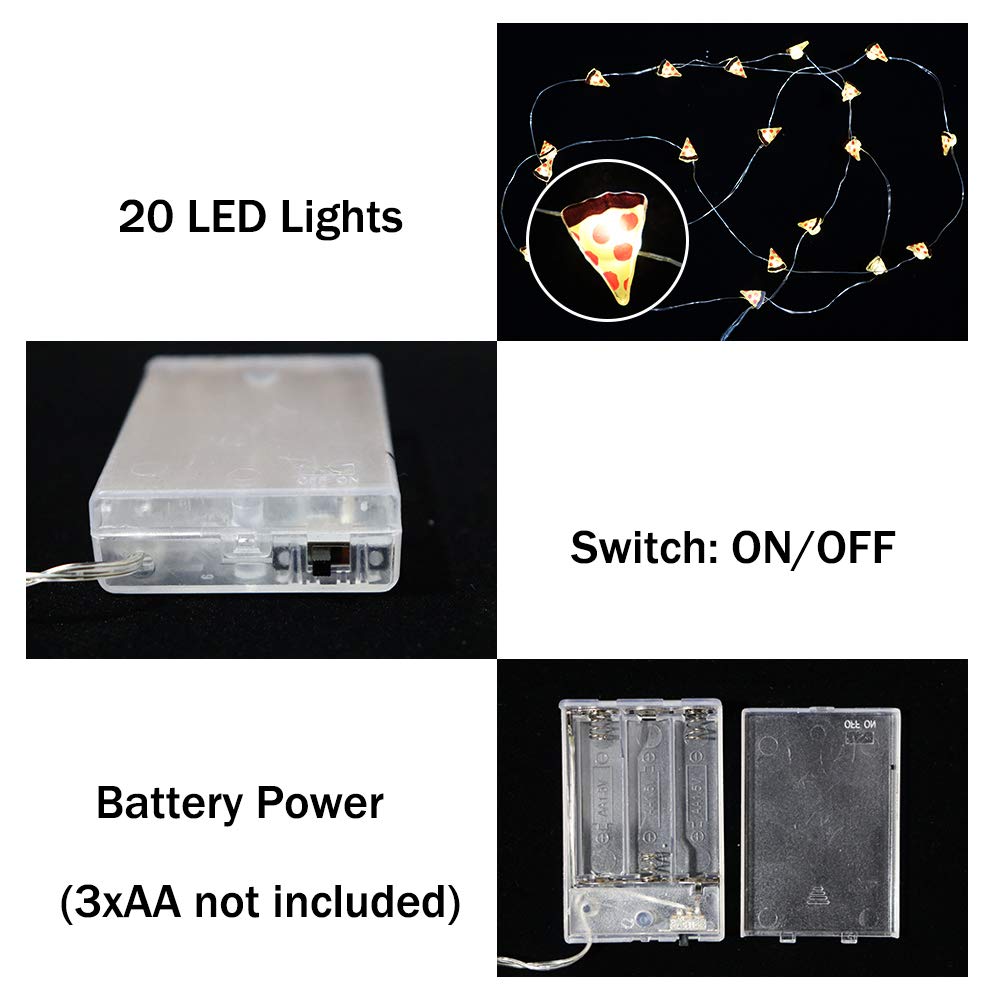 20 LED Pizza Copper String Lights - Battery Operated Waterproof Fairy Lights for Christmas, Birthday Party, Holiday & Summer Decor - Perfect for Indoor/Outdoor Pizza Themed Parties, Restaurants & Backyard Decorations