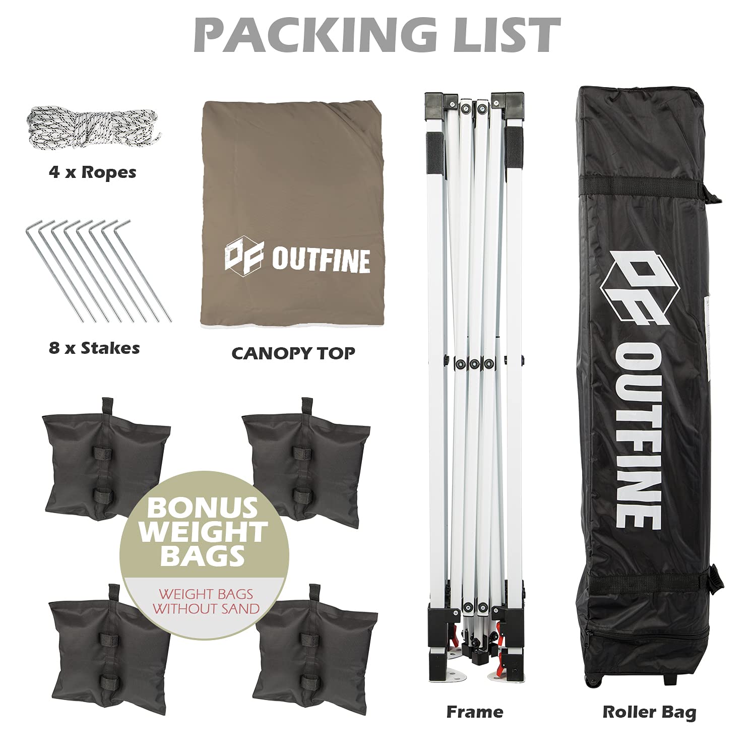 OUTFINE 10x10FT Pop-up Canopy Tent - Instant Gazebo with Wheeled Carry Bag, 4 Sandbags & 8 Stakes (Khaki) - Perfect for Outdoor Parties, Camping, Beach & Backyard Events