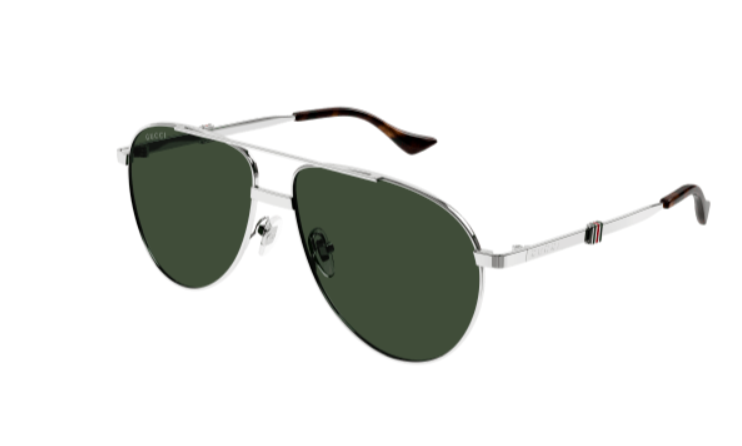 Gucci GG1440S 002 Silver/Green Oval Men's Sunglasses - Luxury Polarized UV Protection Shades for Driving, Beach & Outdoor Activities