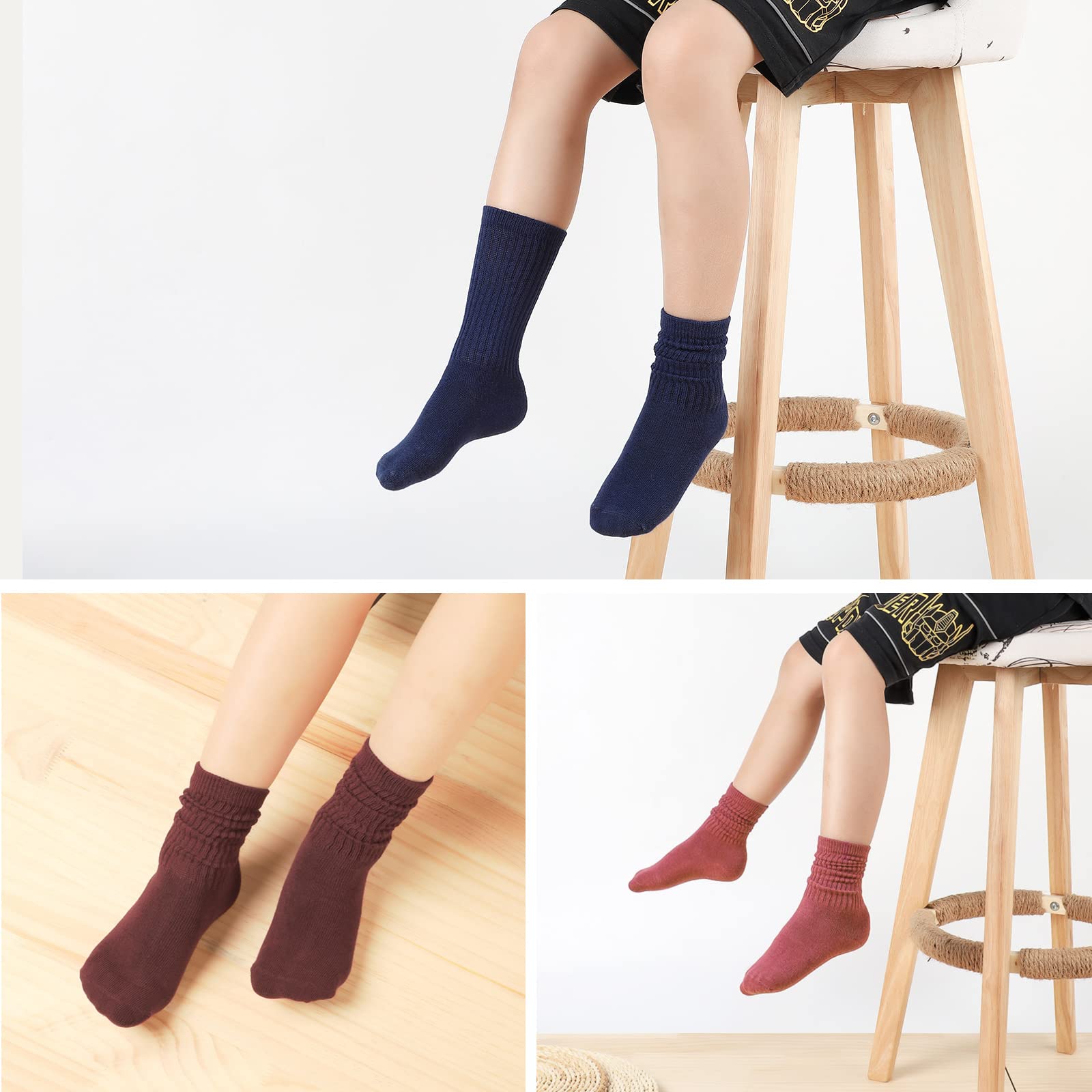 BOOPH 9 Pairs Kids Girls Slouch Socks - Knee High Athletic Crew Socks for Toddler & Baby Girls - Soft & Comfortable for School, Sports & Everyday Wear
