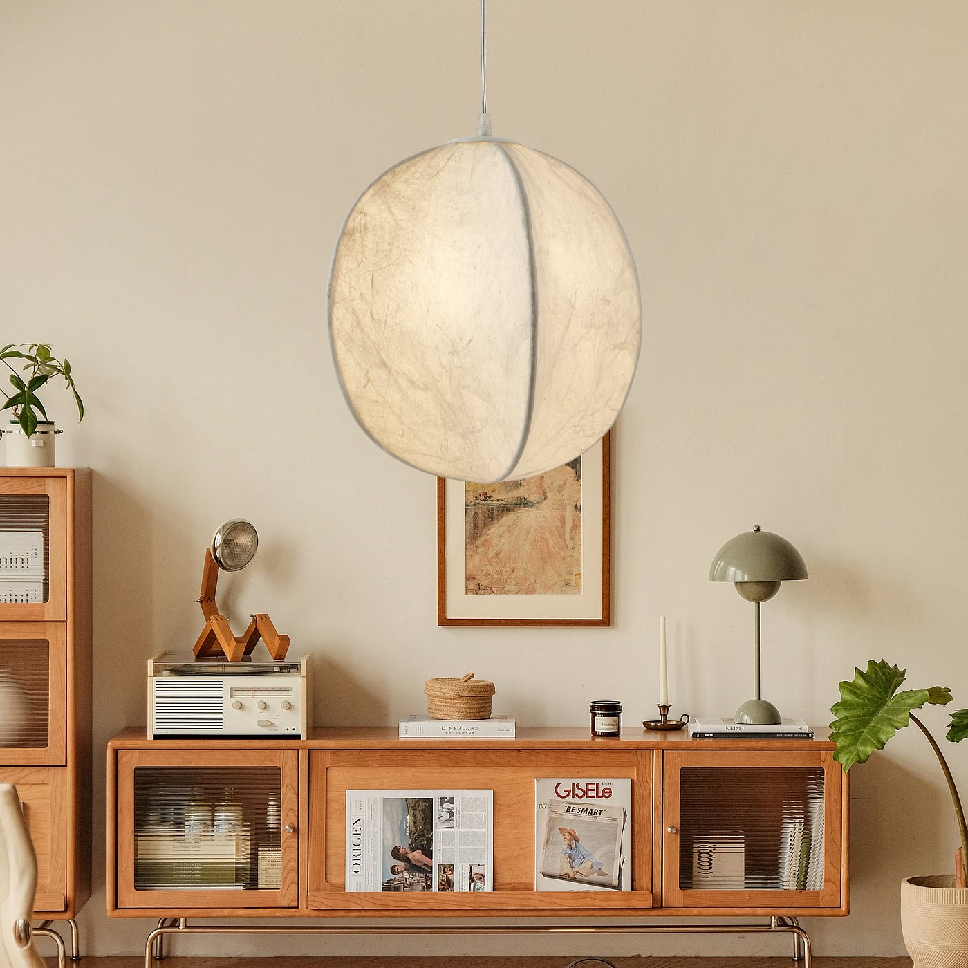Lilian Silk Sphere Pendant Lamp - Elegant Handmade Silk Chandelier for Living Room, Bedroom & Dining Room Lighting Decor