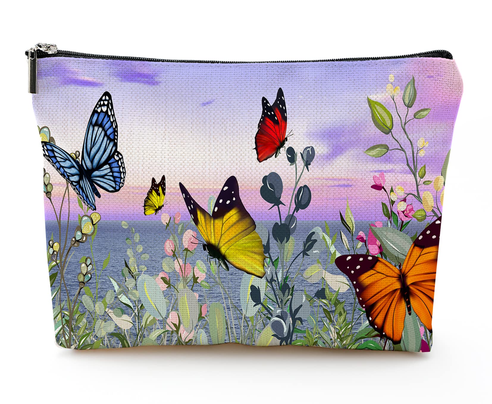 Large Travel Makeup Bag for Women - Waterproof Cosmetic Organizer with Zipper, 7x10 Inch Toiletry Pouch (Butterfly Bush Design) | Perfect for Vacation, Gym & Daily Essentials Storage