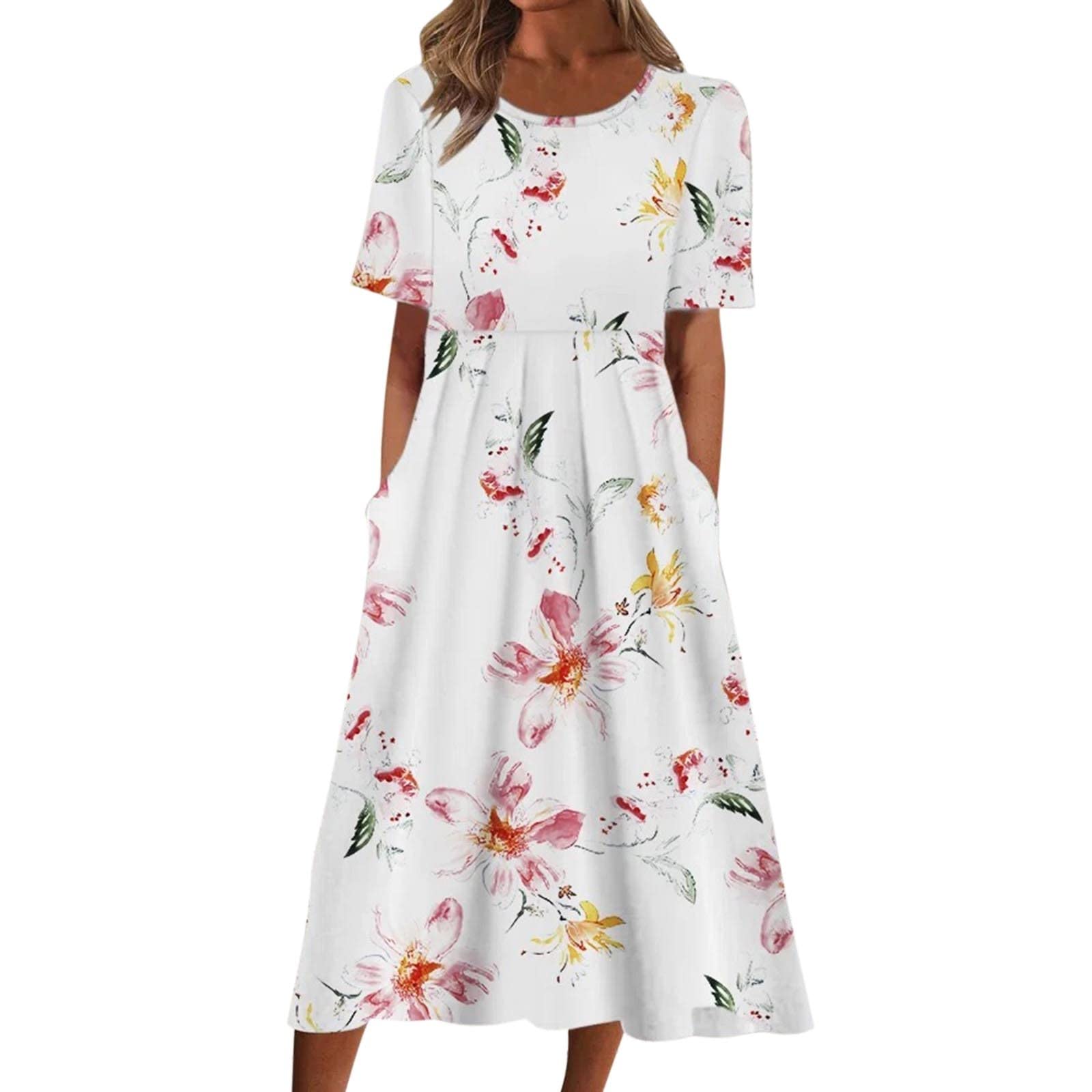 **Plus Size Summer Dresses for Women - Casual Boho Print Short Sleeve Loose Fit Round Neck Maxi Dress | Beach Vacation, Outdoor Party & Everyday Wear**