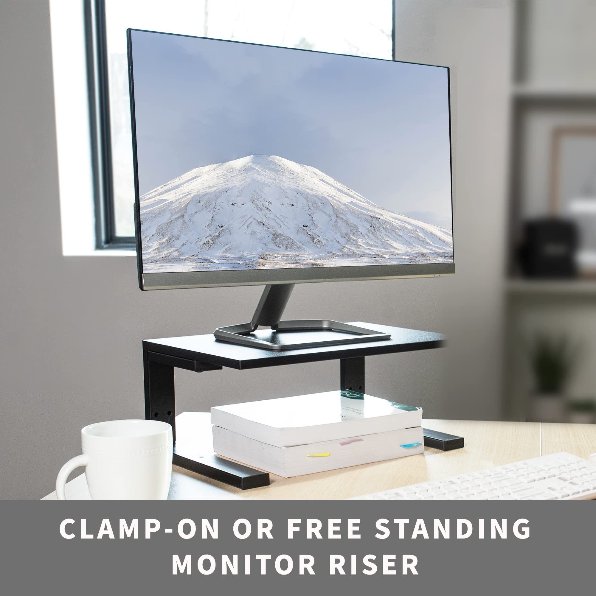 VIVO Clamp-on 15 inch Desk Extension Shelf - Ergonomic Monitor & Laptop Riser, Gaming Device Stand, Printer Shelf with Adjustable Feet - Perfect for Home Office, Gaming Setup & Workspace Organization (Model DESK-SHELF15B)