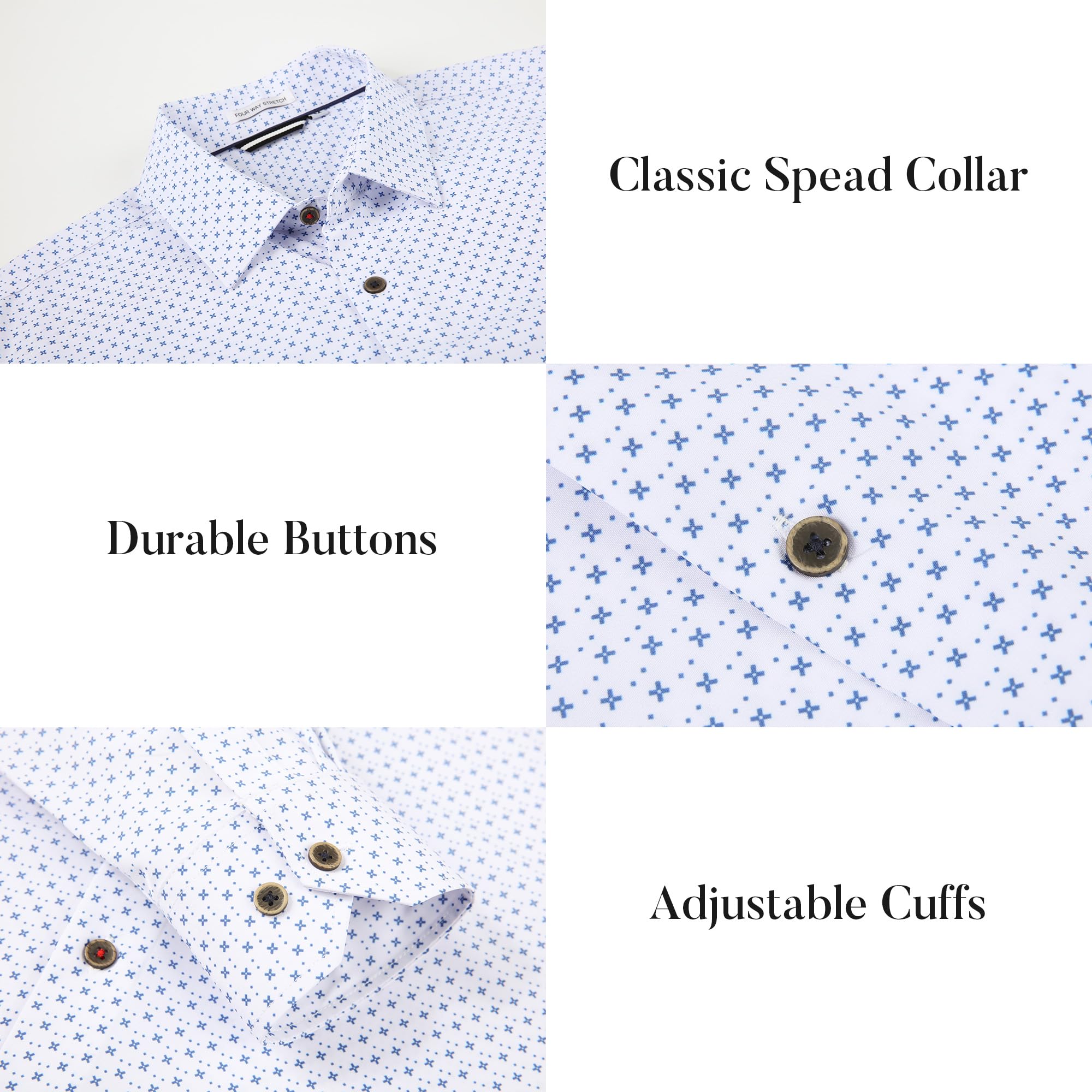 Esabel.C Men's Wrinkle Free Dress Shirts - Long Sleeve Button Down Business Shirt with Stylish Print, Regular Fit | Perfect for Office, Interviews & Formal Events