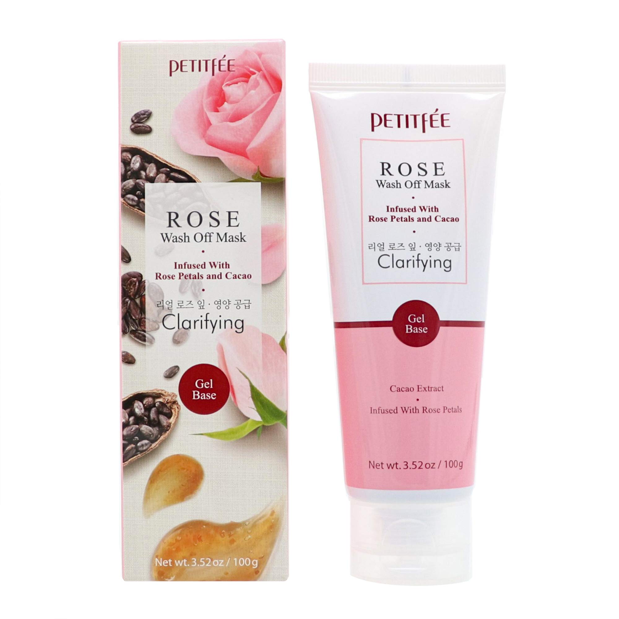 Petitfee Rose Wash Off Mask with Antioxidants & Vitamins - Collagen Boosting, Dark Spot Reducing Facial Mask with Rose Extracts for Youthful Skin (3.52 oz) | Perfect for Nighttime Skincare Routine & Spa Day Self-Care