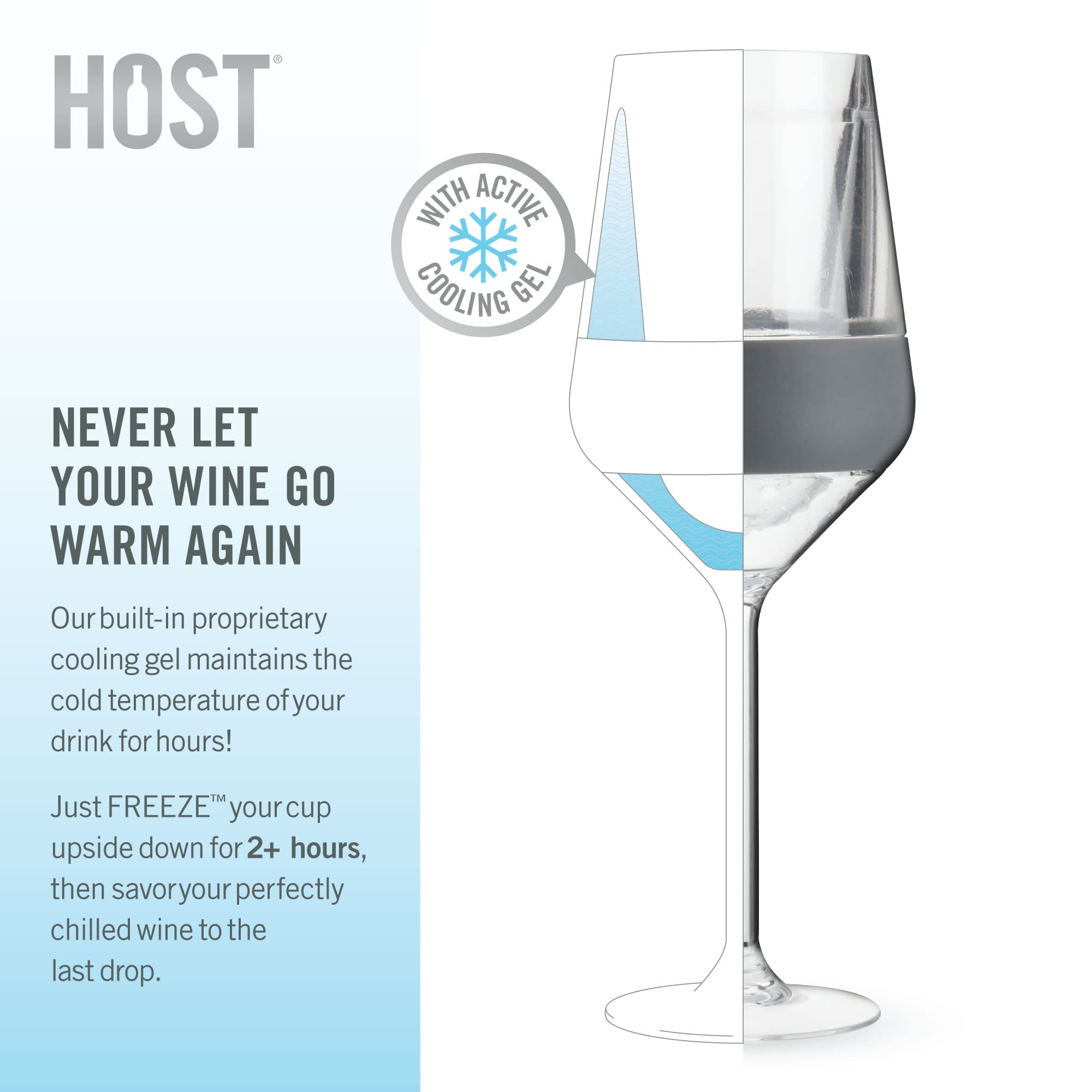 HOST Wine Freeze Stemmed Wine Glasses, 6.5oz Set of 2 Cooling Cups, Mother's Day Gifts for Wife, Mom Birthday Gifts, Women's Gifts, Gray – Perfect for Chilled Wine, Cocktails, and Outdoor Gatherings
