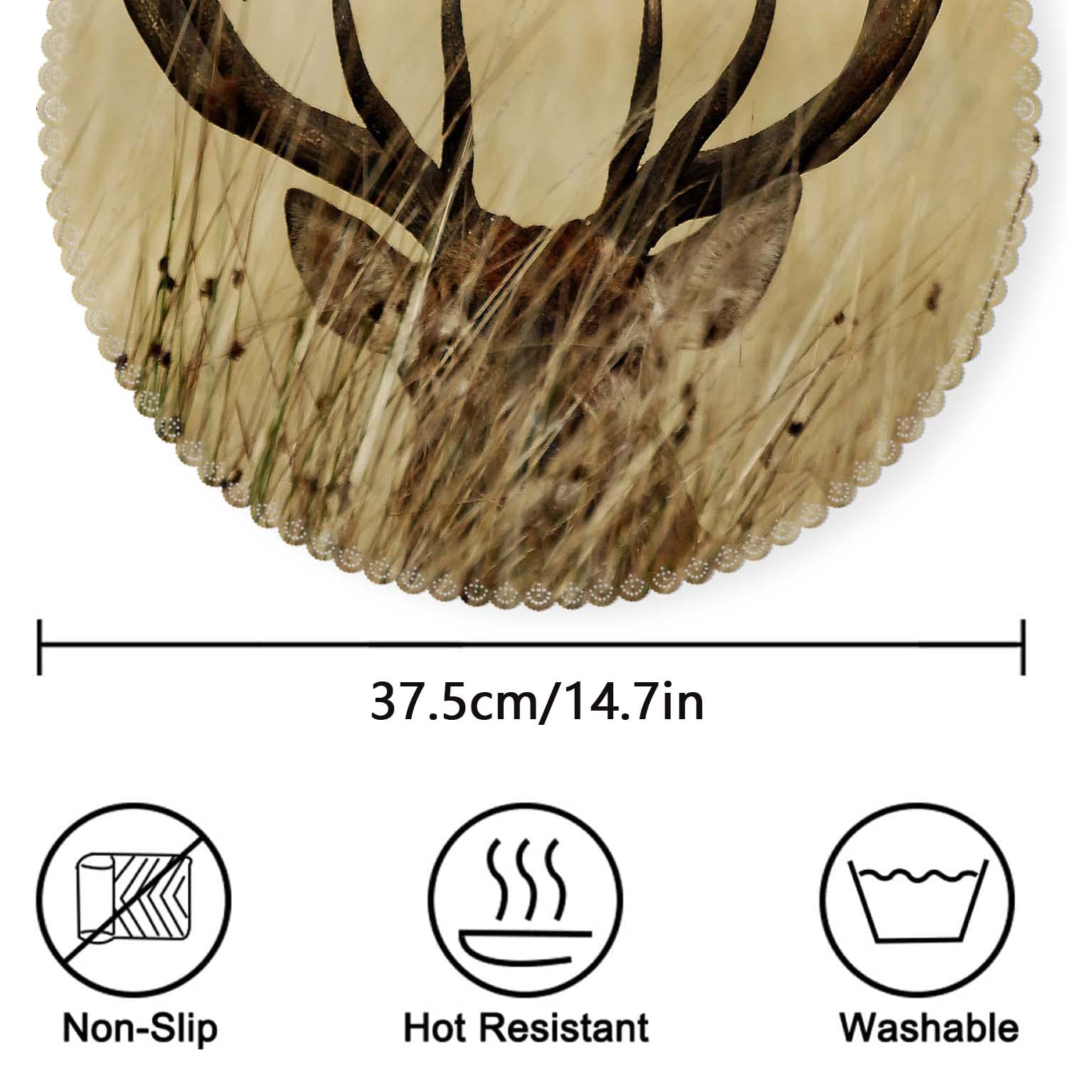 Round Heat-Resistant Washable Polyester Placemats Set of 4 - Wild Deer Antlers Design for Kitchen & Dining Table Decor | Perfect for Holiday Dinners, Family Gatherings, and Everyday Use