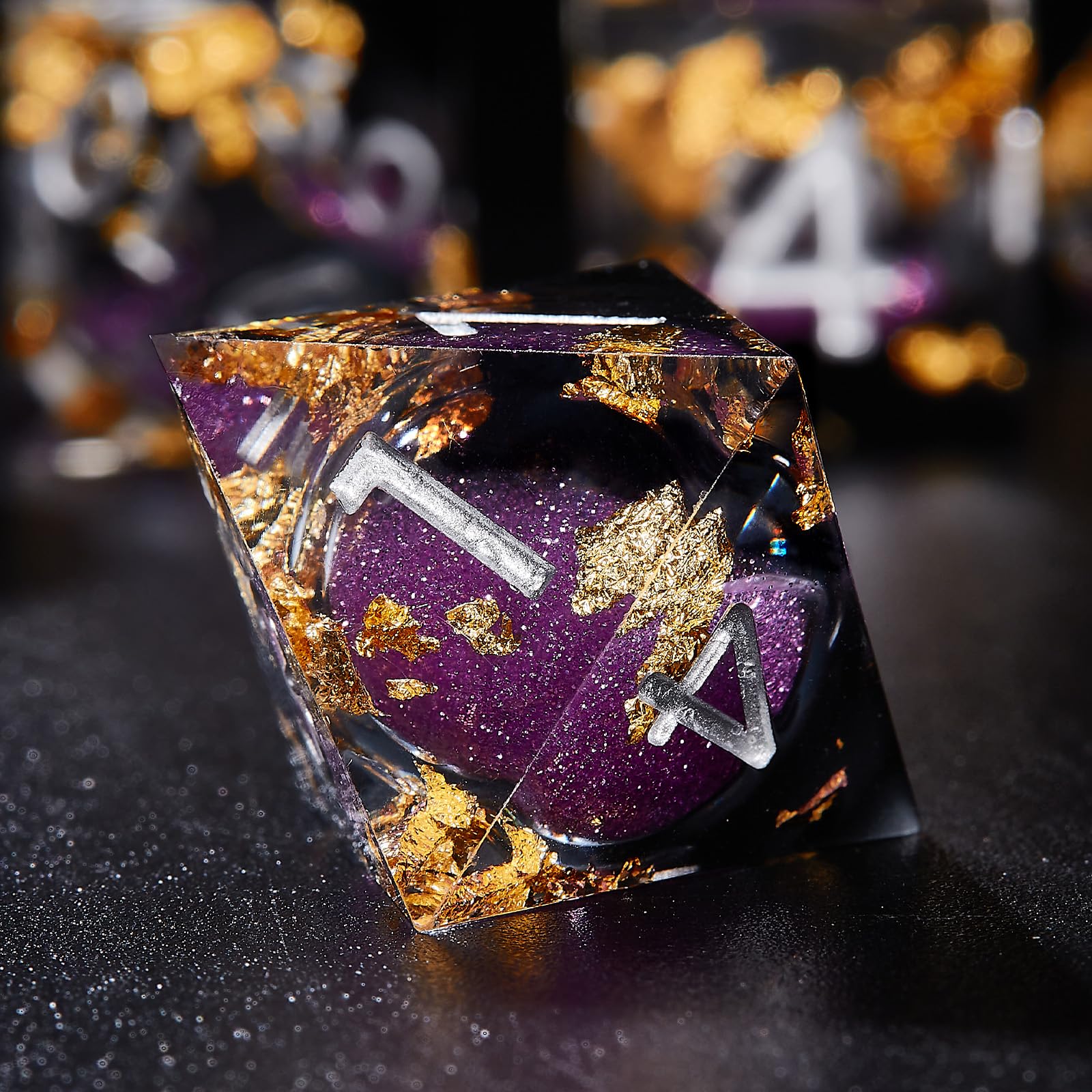 Joylord Sharp Edge Resin Dice Set for Dungeons & Dragons - Liquid Core & Gold Foil Polyhedral DND Dice | Handcrafted RPG, D&D, D20, D12, D10, D8, D6, D4 Dice Set | Perfect for Tabletop Gaming, D&D Campaigns & Role Playing Adventures