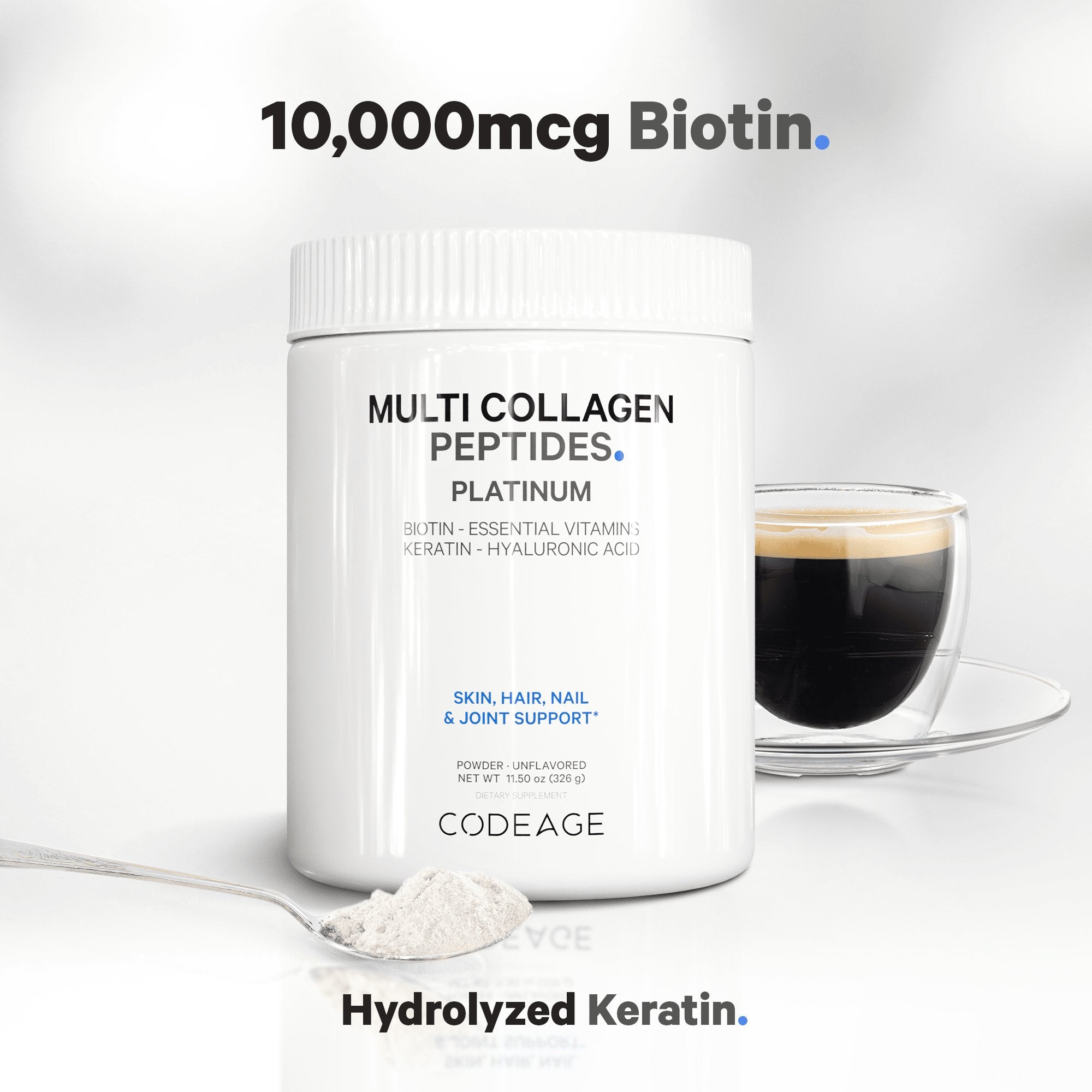 Codeage Platinum Multi Collagen Peptides Powder Supplement - Hydrolyzed Collagen for Skin, Hair & Joint Support - Unflavored Protein Powder for Smoothies, Coffee & Baking (30 Servings)
