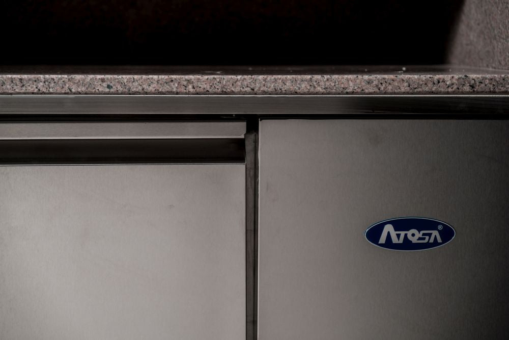Atosa EPF3490 Commercial Single Door Refrigerated Pizza Prep Table with Storage Drawers - Perfect for Pizzerias, Restaurants & Food Service Businesses
