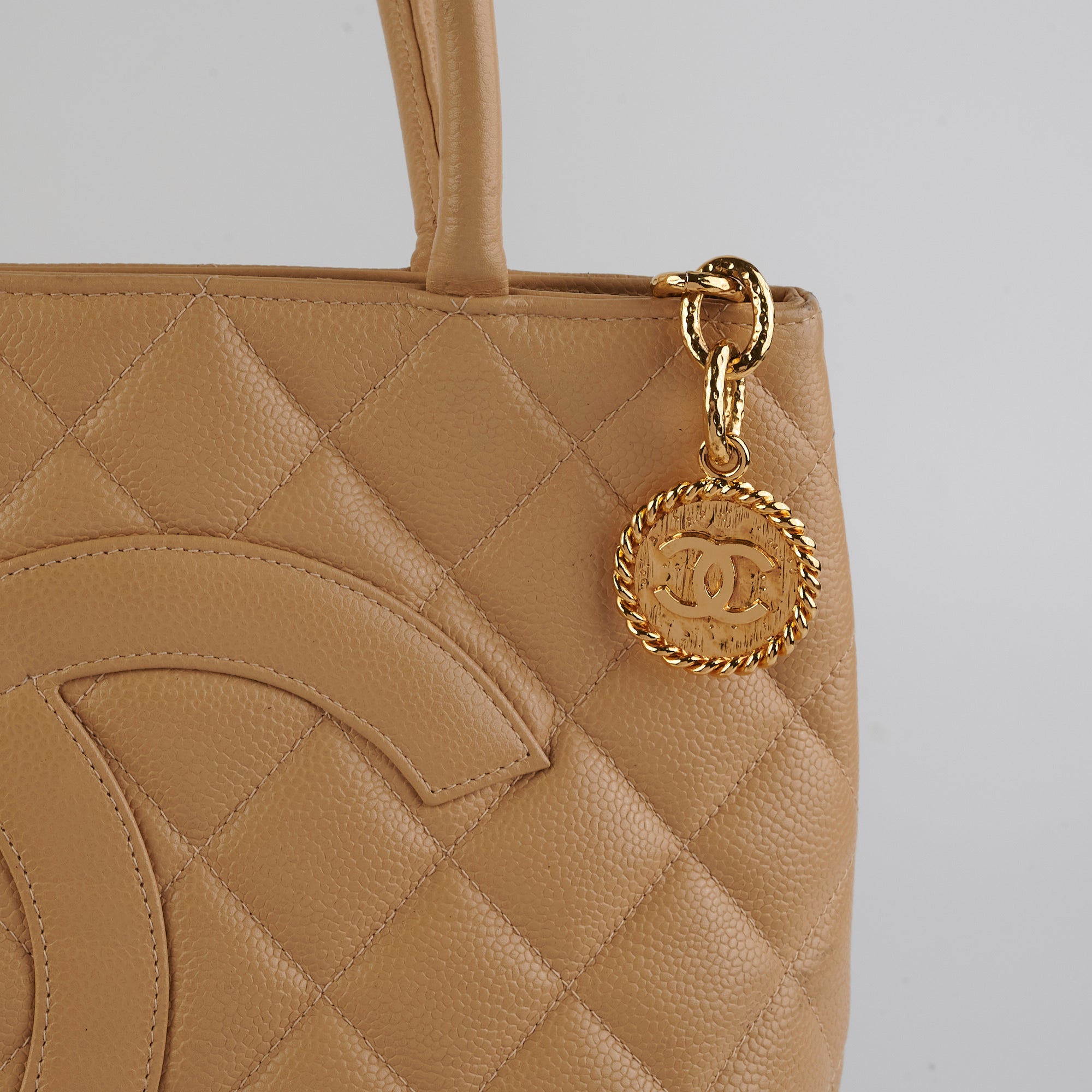Chanel Caviar Leather Medallion Tote Bag in Beige - Luxury Designer Handbag for Women, Perfect for Work, Travel & Everyday Use