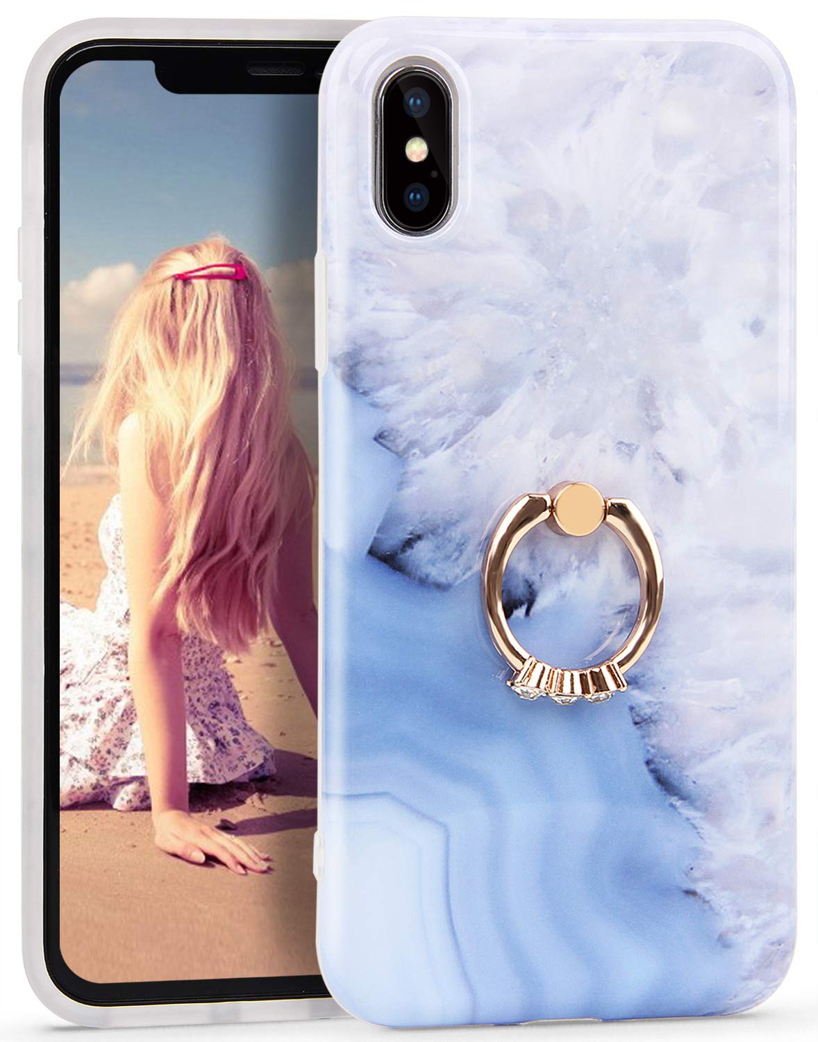 Imikoko iPhone Xs Max Case - Glossy Slim Soft Protective Cover with 360° Rotating Ring Grip Holder Stand | Shockproof Bumper Case for iPhone Xs Max (6.5 inch) | Perfect for Work, Travel & Everyday Protection