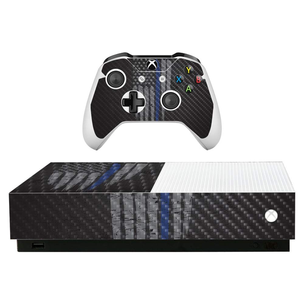 Premium Carbon Fiber Skin for Microsoft Xbox One S All-Digital Edition - Thin Blue Line Design | Protective Textured Finish | Easy to Apply & Remove | Made in USA | Perfect for Gaming Setups & Home Entertainment