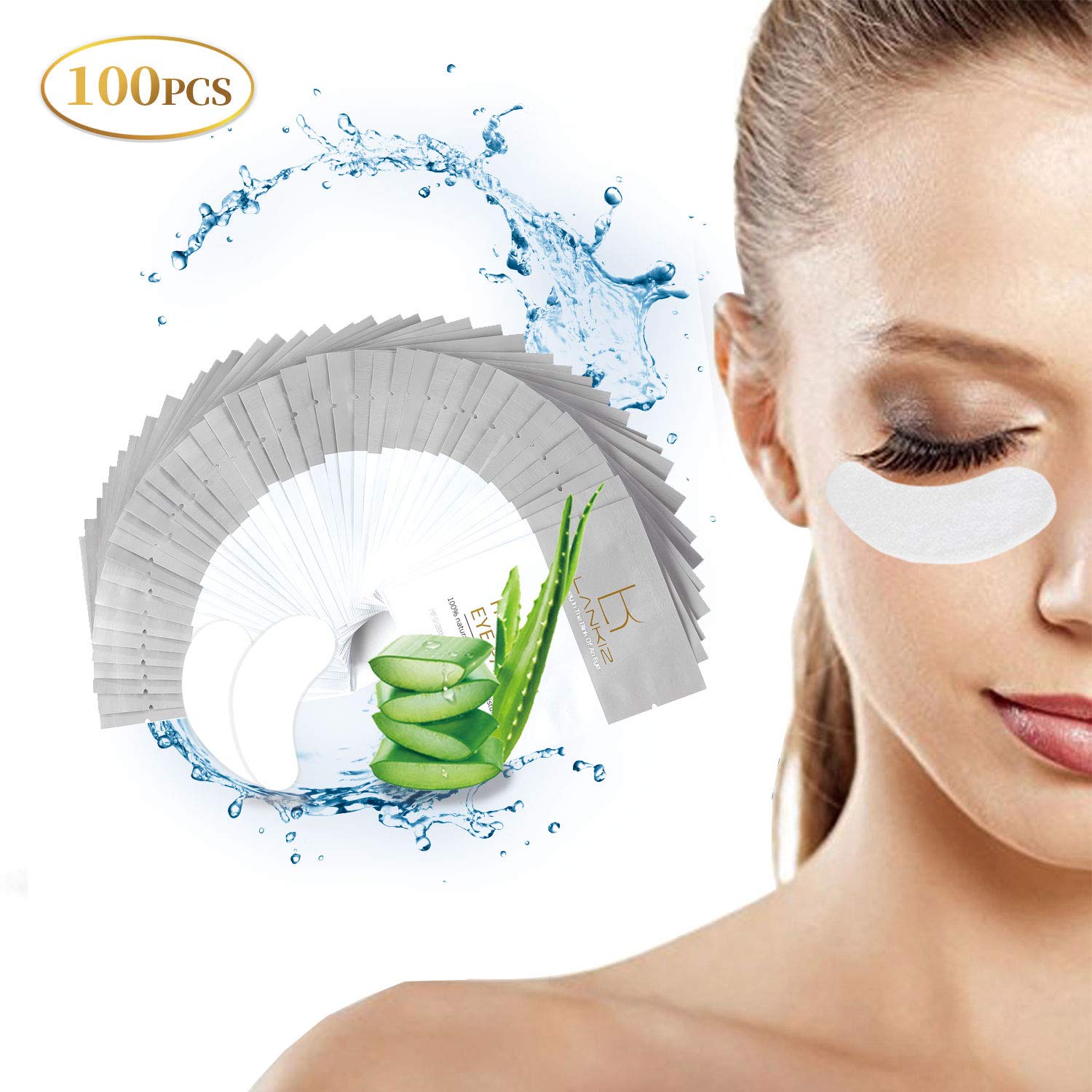 LANKIZ 100 Pairs Under Eye Gel Pads for Lash Extensions - 100% Natural Plant Extract Collagen Hydrogel Eye Mask | Dark Circle & Puffiness Relief | Moisturizing & Lint-Free | Perfect for Spa, Travel & Night Skincare Routine