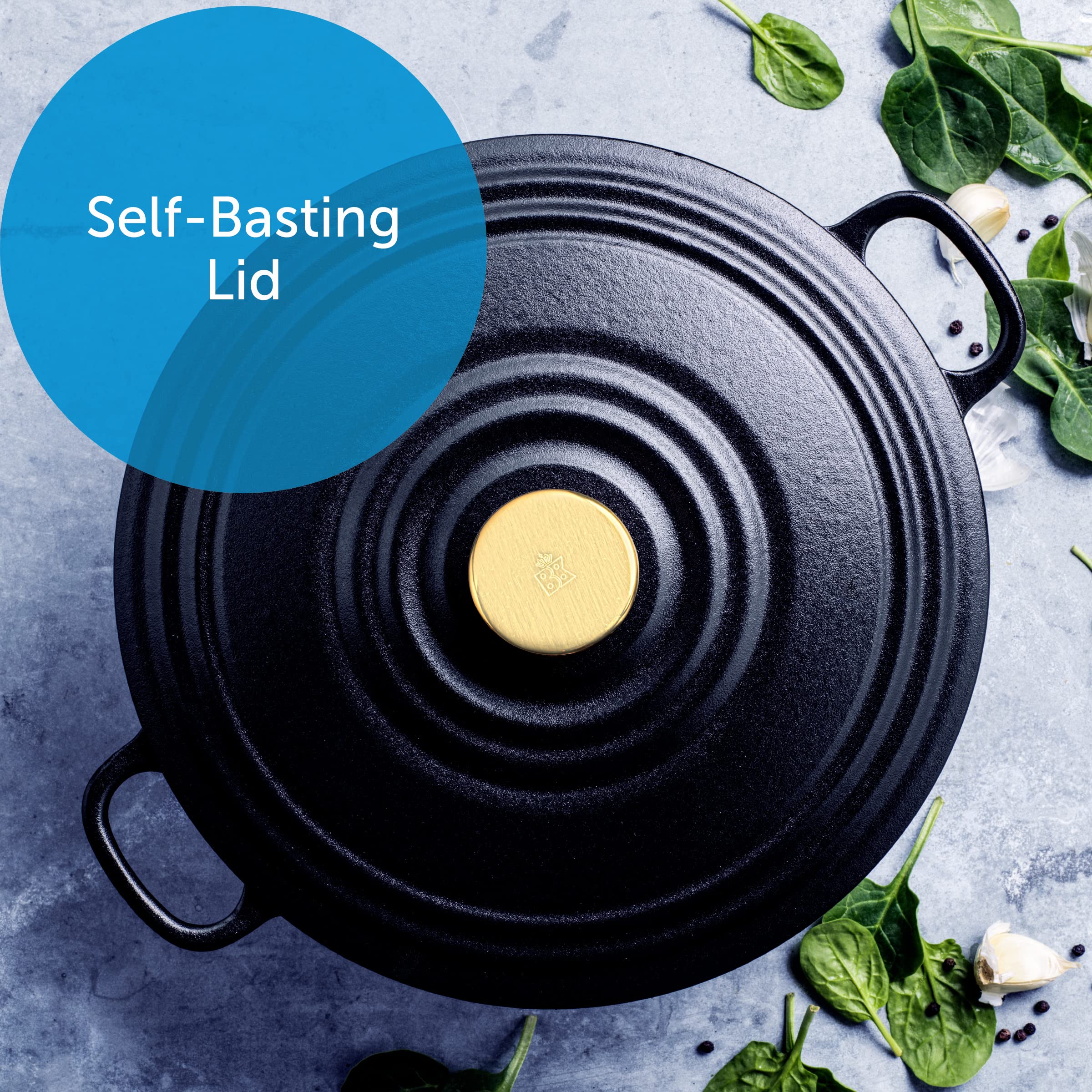 BK Cookware Bourgogne Enameled Cast Iron 7QT Dutch Oven - Pitch Black | Heavy Duty Cast Iron Pot for Braising, Stewing & Baking | Perfect for Soups, Casseroles & Bread Making in Oven or Stovetop