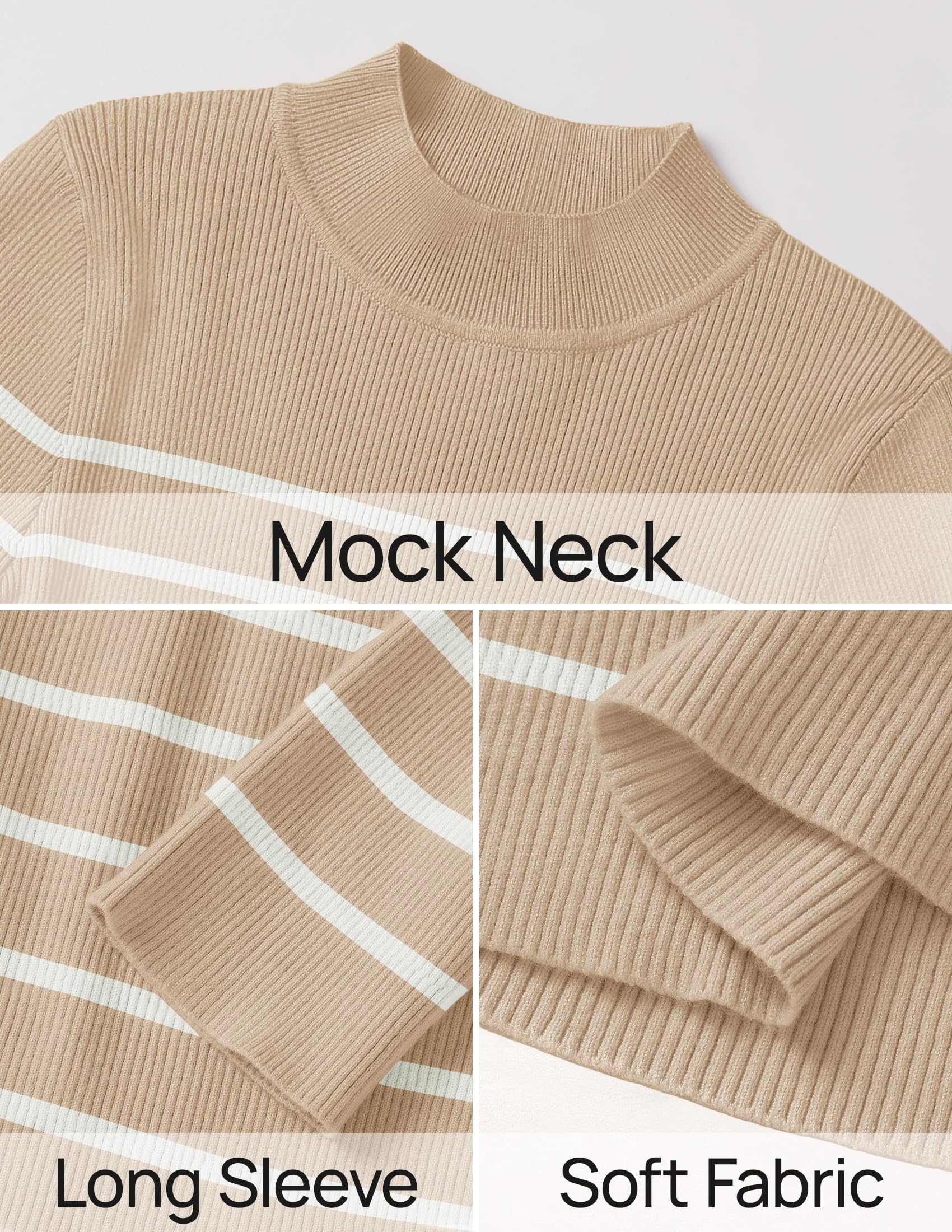 ZESICA Women's Mock Neck Sweater Long Sleeve Ribbed Knit Top - Business Casual Striped Pullover for Office, Work & Fall Outfits | Comfortable & Stylish Workwear Essential