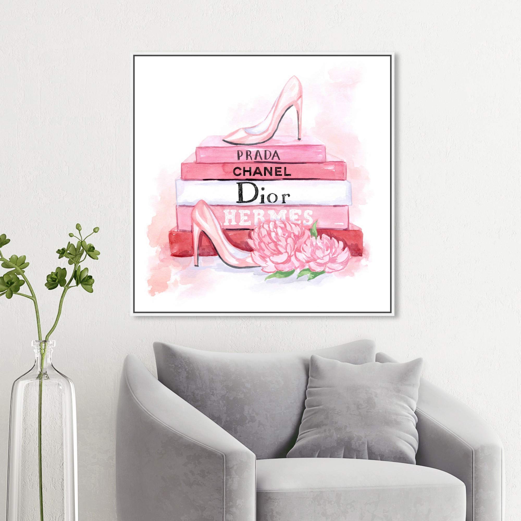 Oliver Gal Artist Co. Fashion & Glam Framed Wall Art Canvas Print - 'Fashion Pink Books' Home Decor for Living Room, Bedroom & Office
