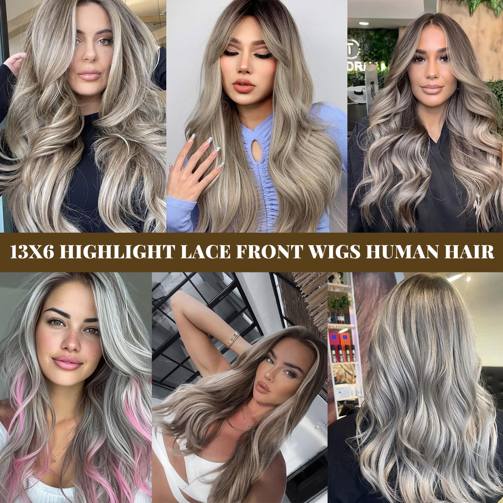 20 Inch Ombre Ash Brown to 613 Blonde Human Hair Wigs with Dark Brown Roots - 13x6 HD Straight Lace Front Wig, Pre Plucked, Glueless, 180% Density - Natural Looking Wigs for Women | Perfect for Daily Wear, Cosplay, Parties & Special Occasions
