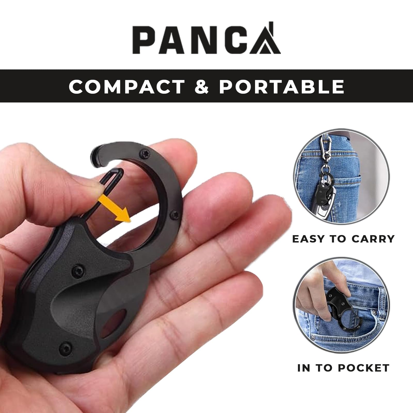 PANCA Pocket Cutter Keychain - Self Defense Tool, Multi-Purpose Utility Knife Key Ring for EDC, Gardening & Camping | Compact Home & Outdoor Cutting Gadget | Perfect Gift for Men (Black, 1-Pack) | Use for Opening Packages, Crafting, Survival & Daily Tasks