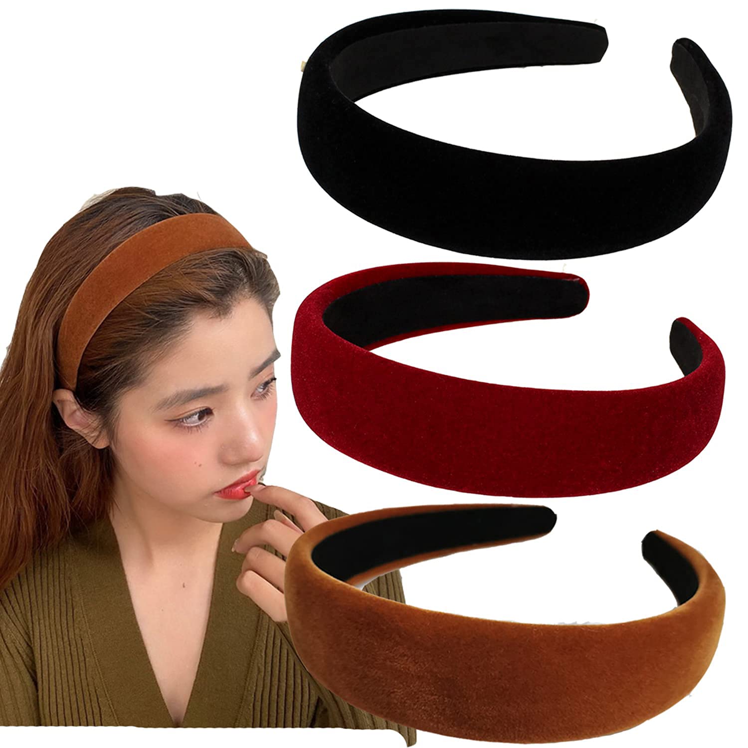 Velvet Wide Headbands for Women - Soft Non-Slip Fashion Hair Accessories for Women & Girls - Perfect for Workouts, Yoga, and Everyday Styling