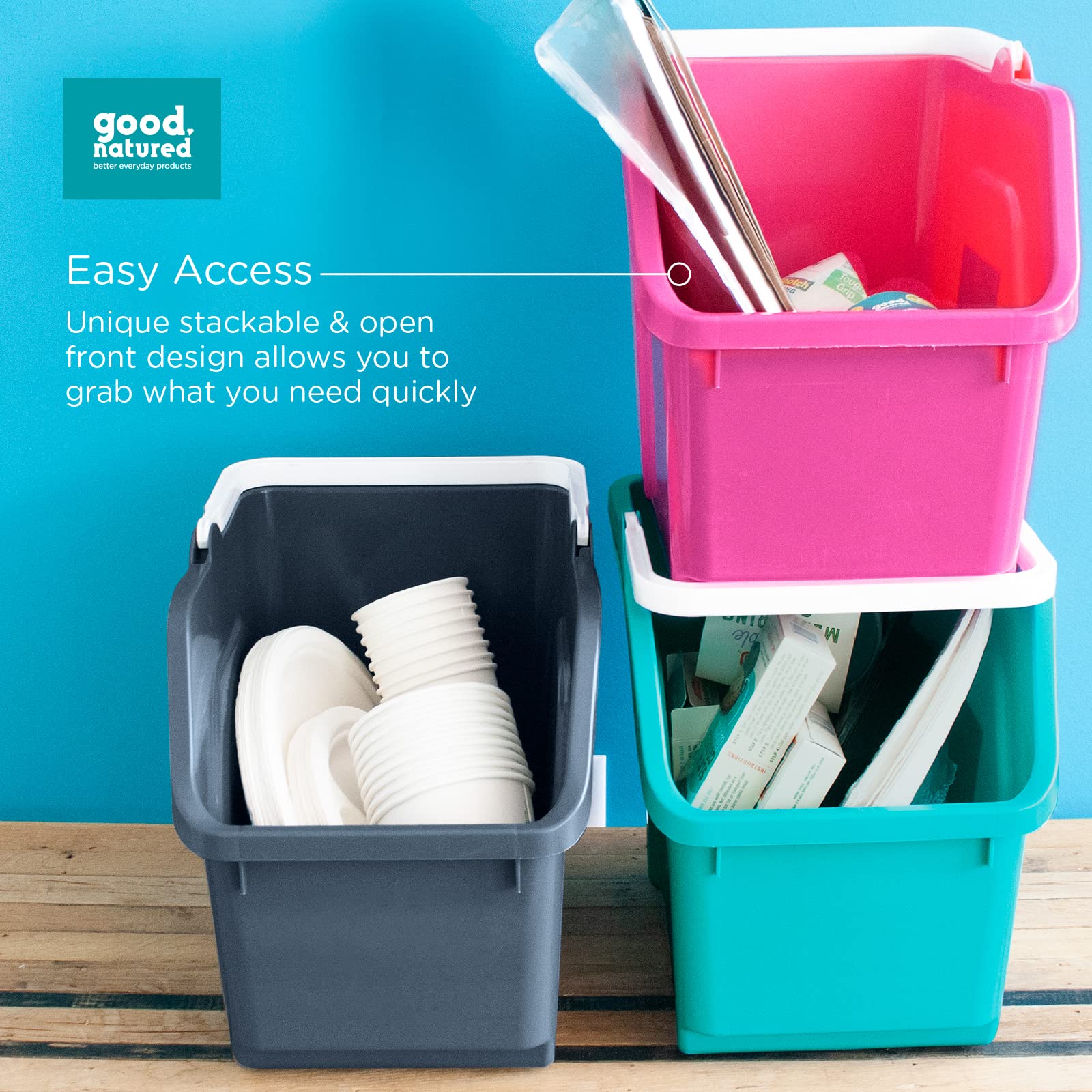 Eco-Friendly Stackable Storage Bin - 6 Gallon (25L) Handy Tote Organizer with Handle for Kitchen, Closet, Garage, Bathroom & Classroom | BPA-Free Plant-Based Storage Basket in Graphite | Perfect for Home Organization & Space Saving Solutions